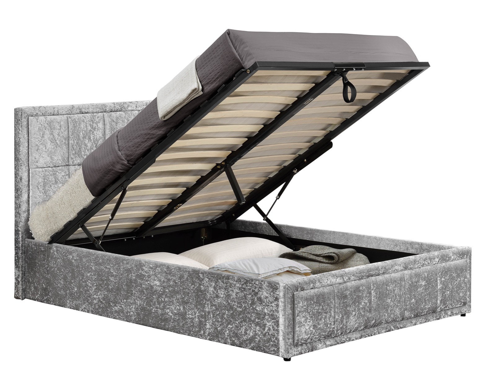 Hannover 4' Small Double Ottoman Bed in Steel Crushed Velvet