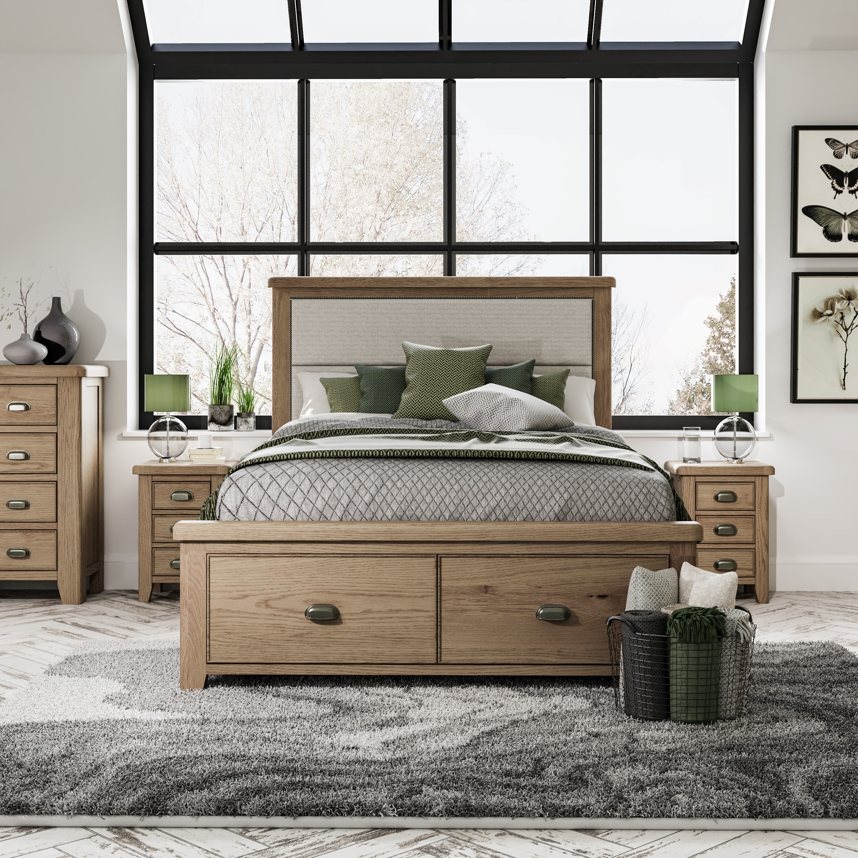 Hoeson 4'6 Fabric Headboard with Drawer Footboard by Aegon Interiors | Style Our Home