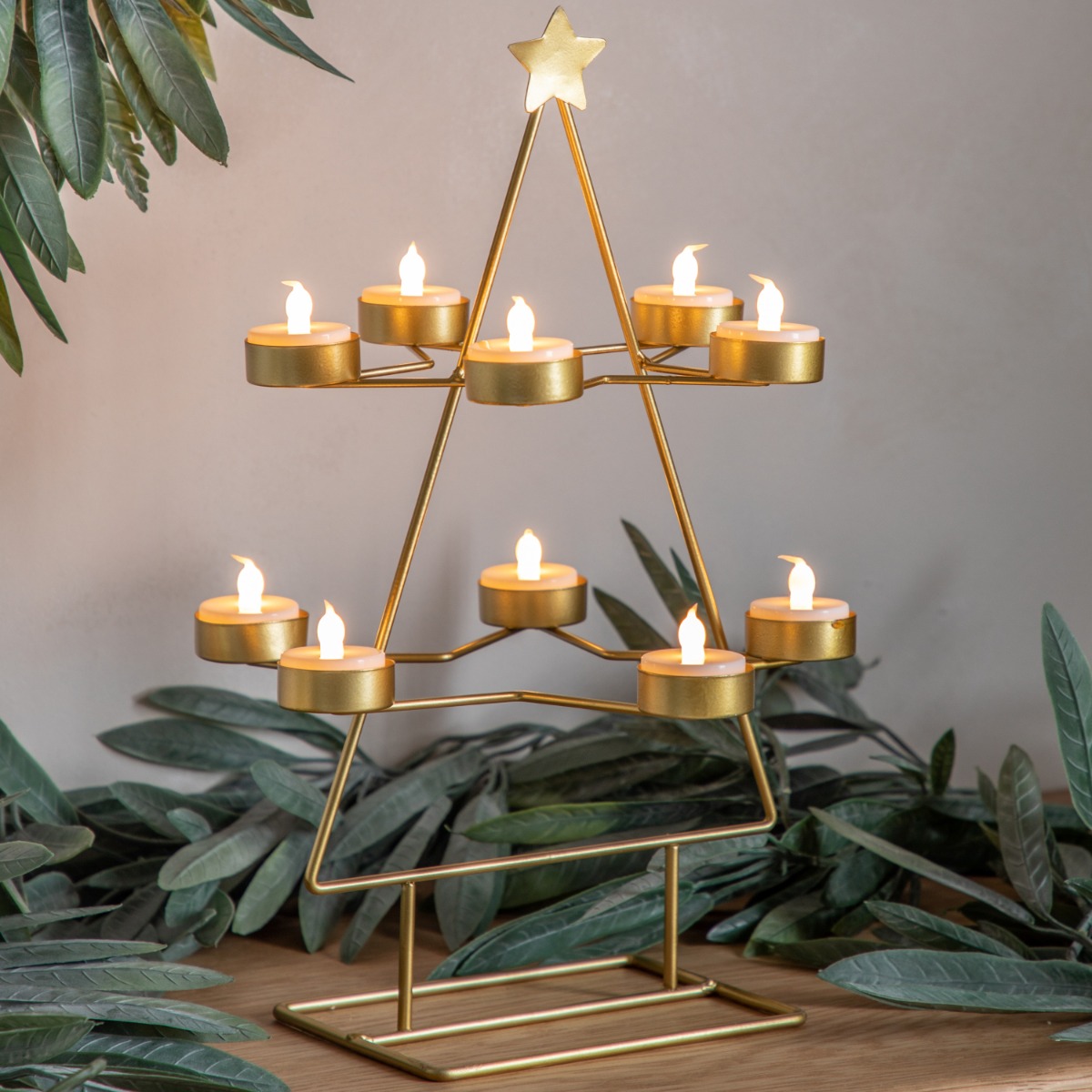 Xmas Gold Tree Tealight Holder x10 by Gallery Living | Style Our Home
