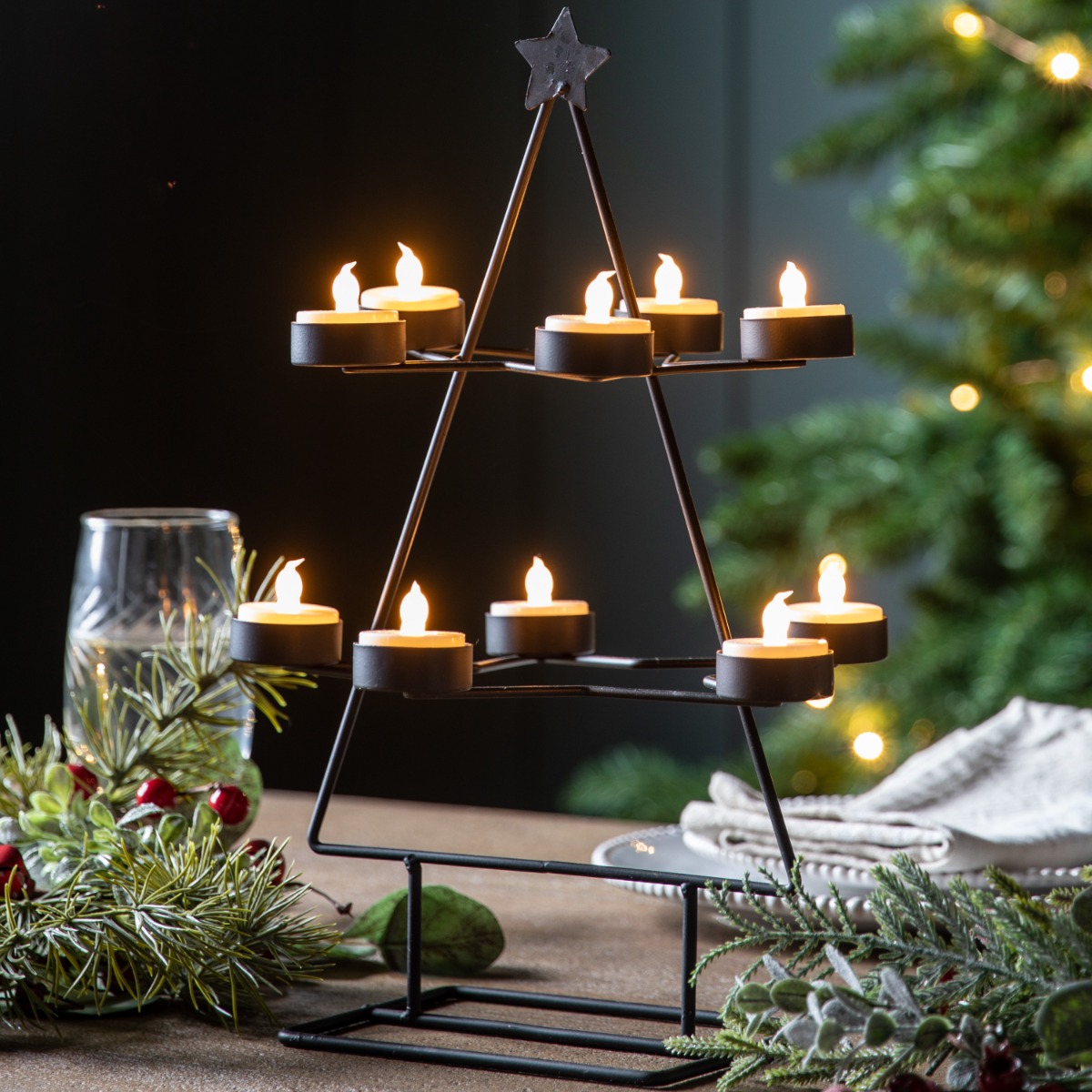 Xmas Black Tree Tealight Holder x10 by Gallery Living | Style Our Home