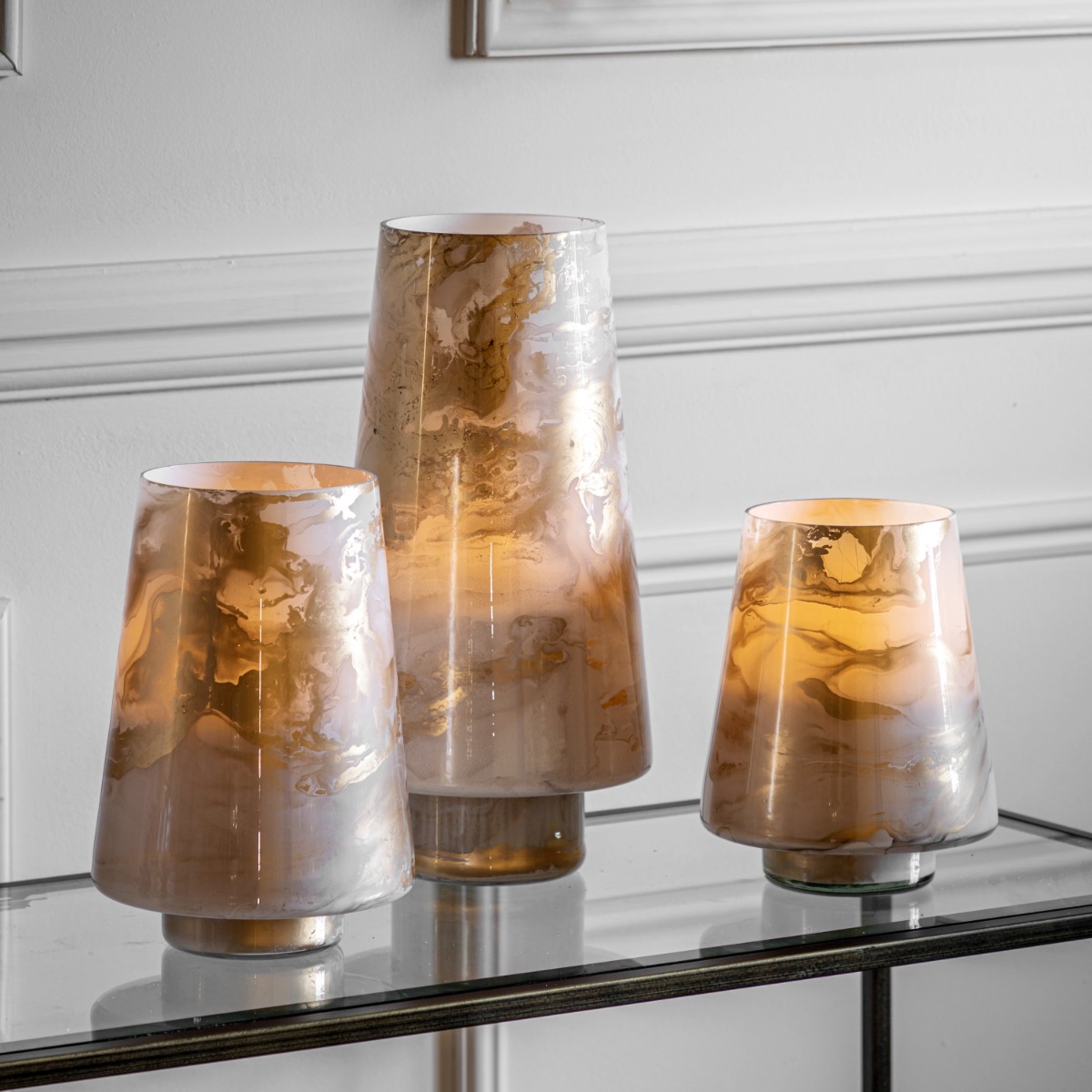 Marbled Large Hurricane Candle Holder by Gallery Living | Style Our Home