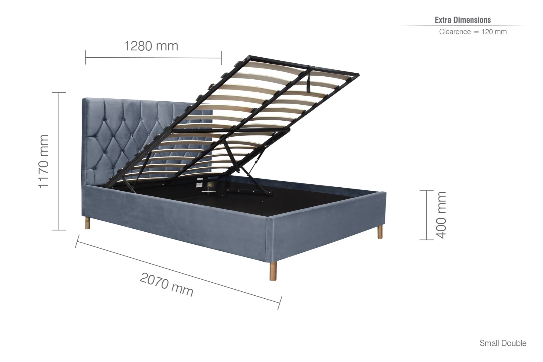 Loxley Grey 4' Small Double Ottoman Bed