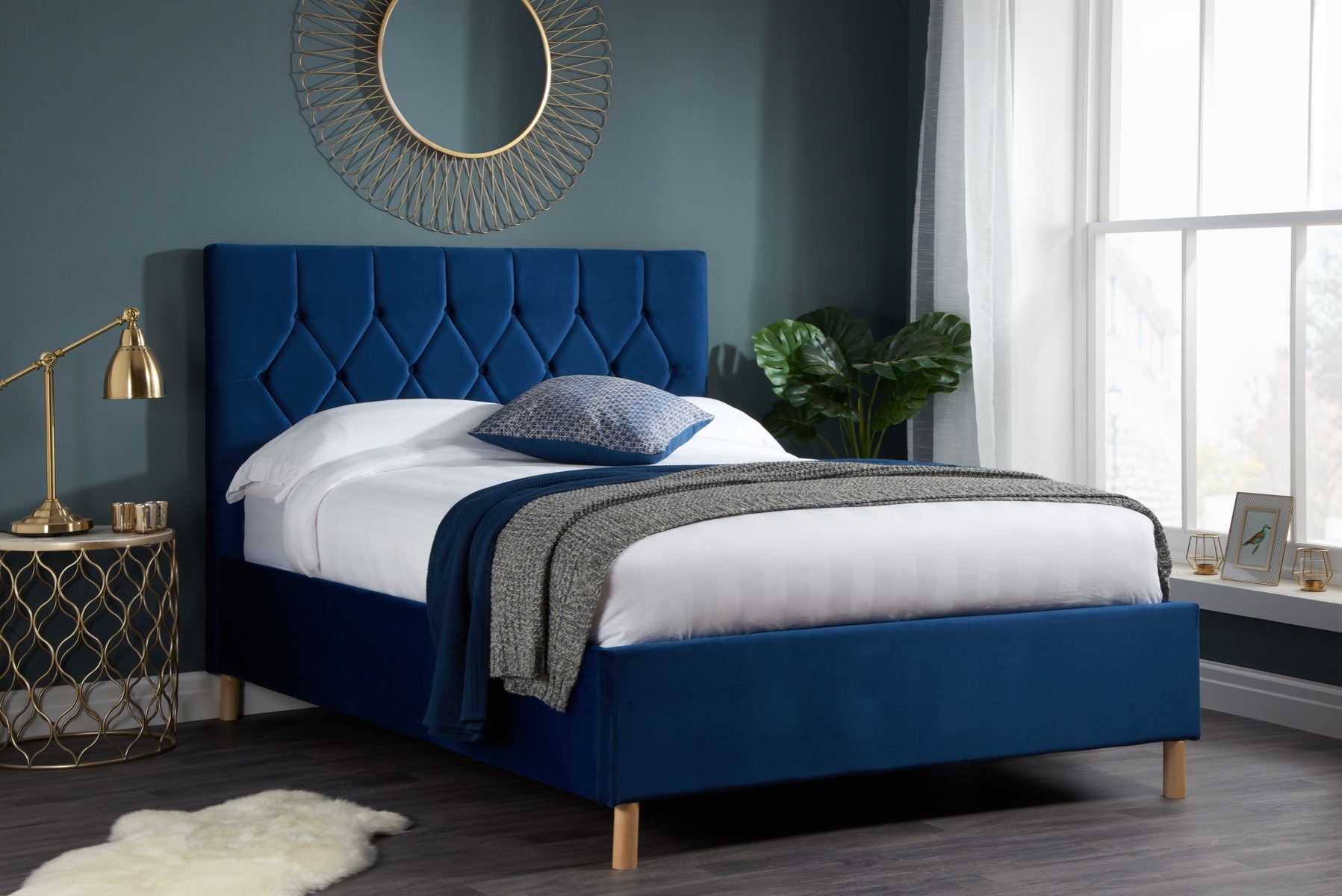 Loxley Blue 4'6 Double Ottoman Bed