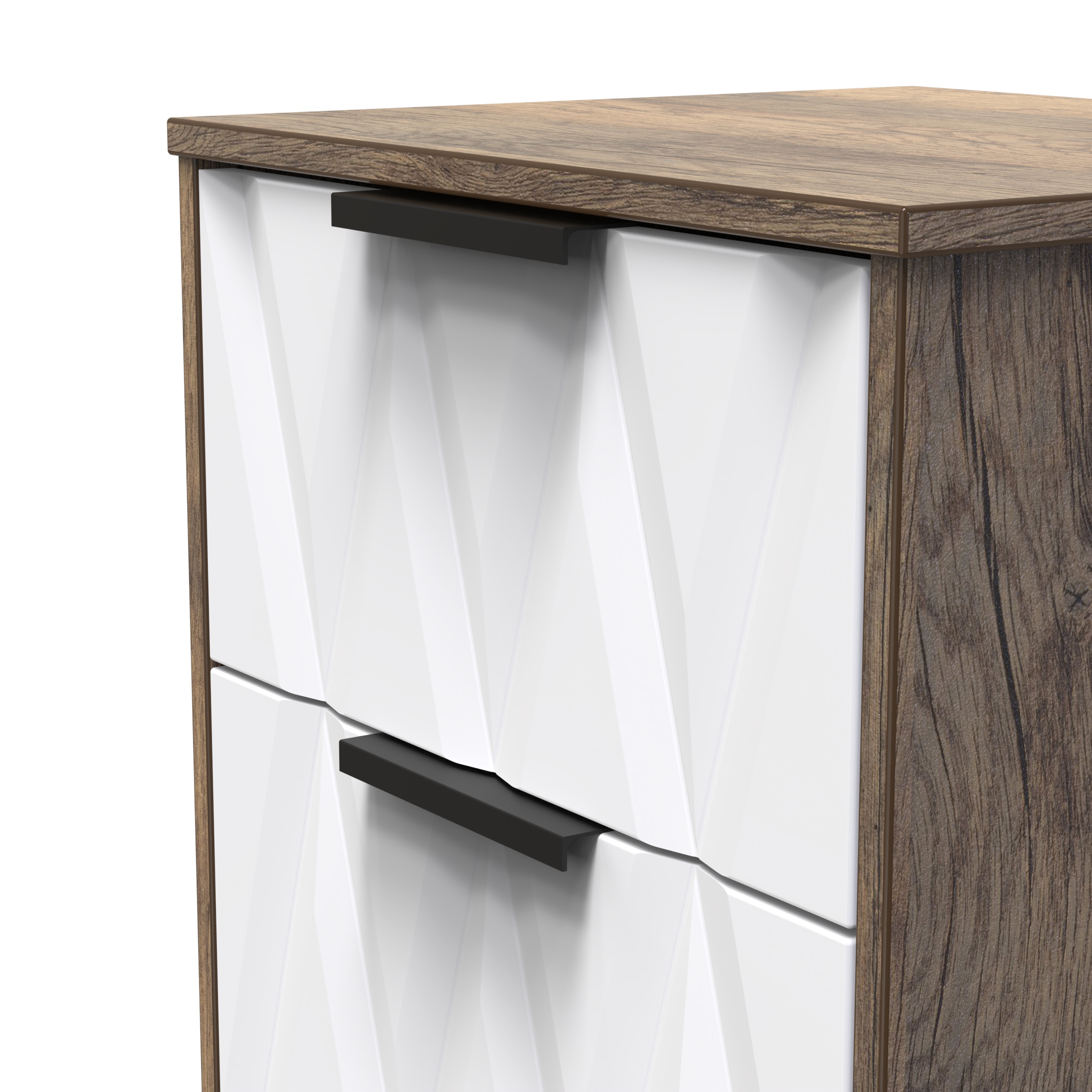 Las Vegas 3 Drawer Bedside Cabinet in White Matt & Vintage Oak by Welcome Furniture | Style Our Home