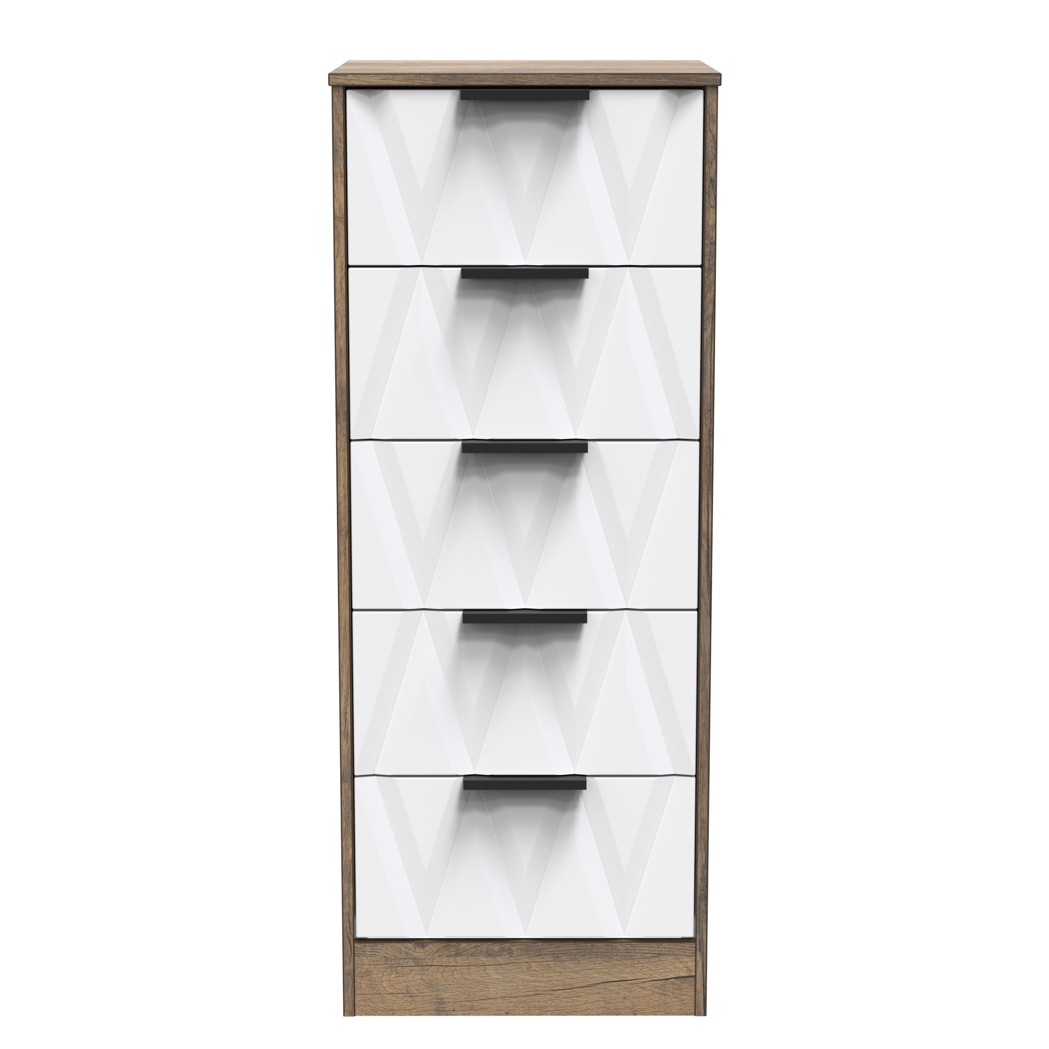 Las Vegas 5 Drawer Bedside Cabinet in White Matt & Vintage Oak by Welcome Furniture | Style Our Home