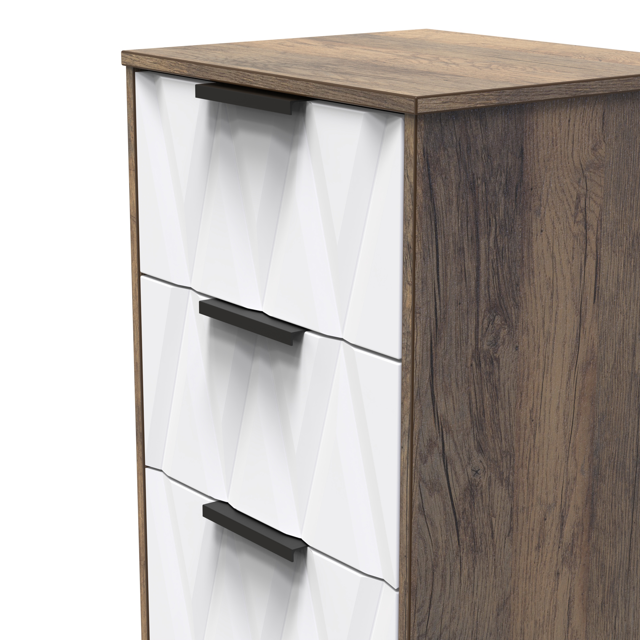 Las Vegas 5 Drawer Bedside Cabinet in White Matt & Vintage Oak by Welcome Furniture | Style Our Home