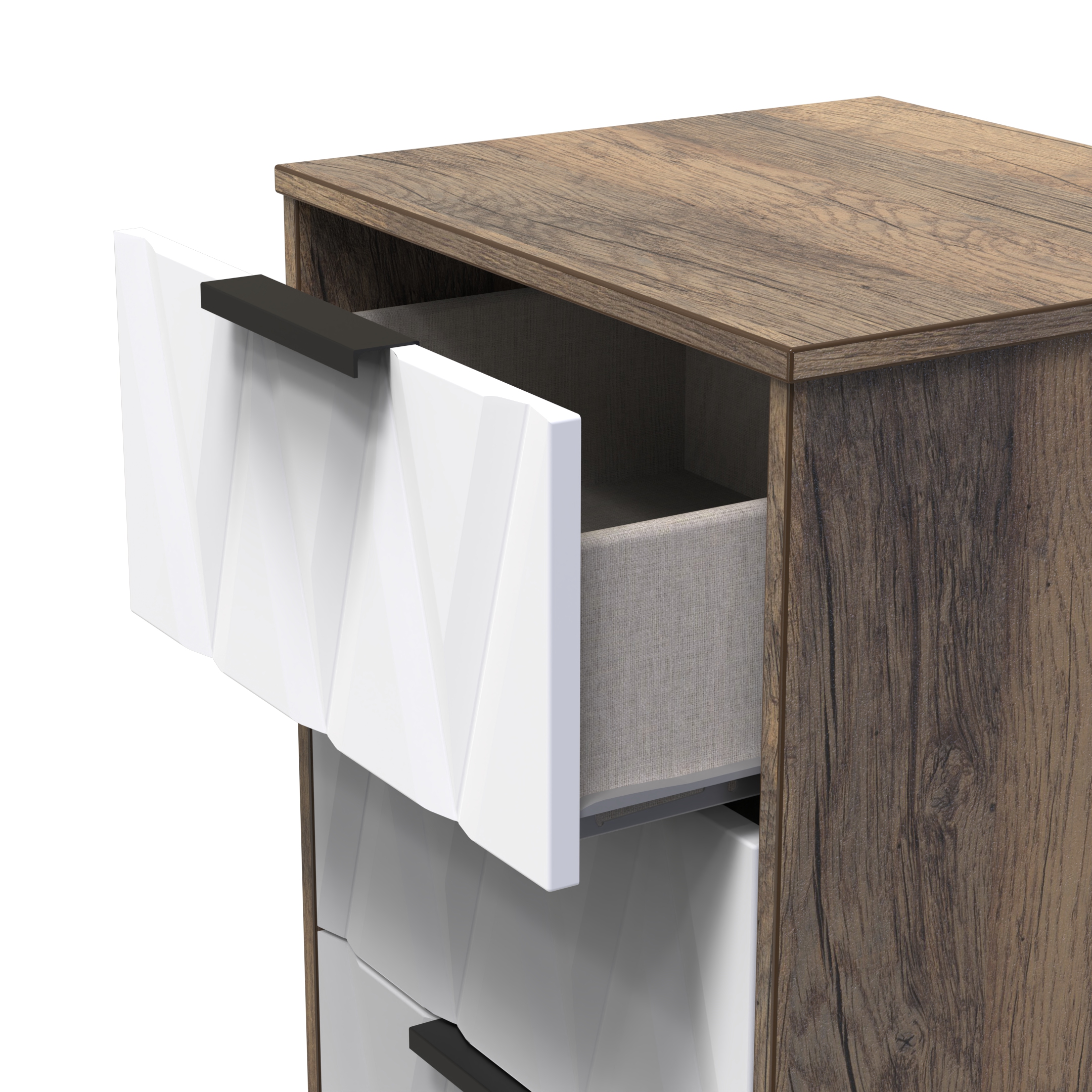 Las Vegas 5 Drawer Bedside Cabinet in White Matt & Vintage Oak by Welcome Furniture | Style Our Home