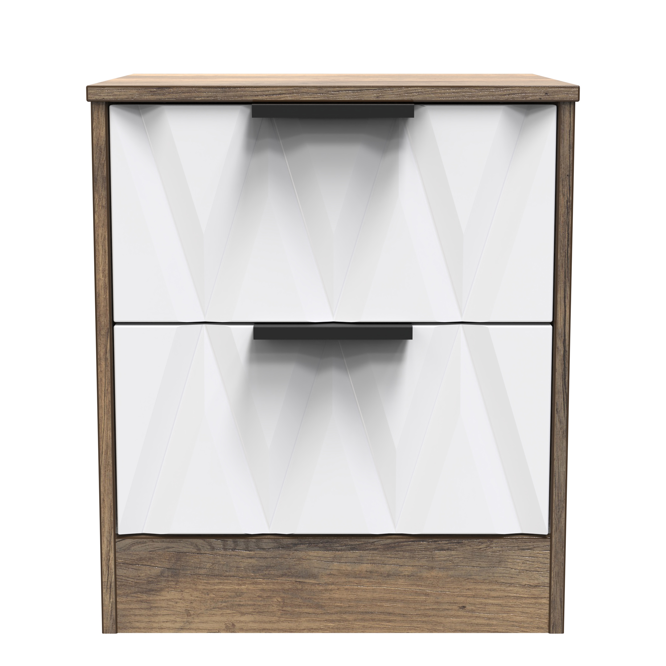 Las Vegas 2 Drawer Bedside Cabinet in White Matt & Vintage Oak