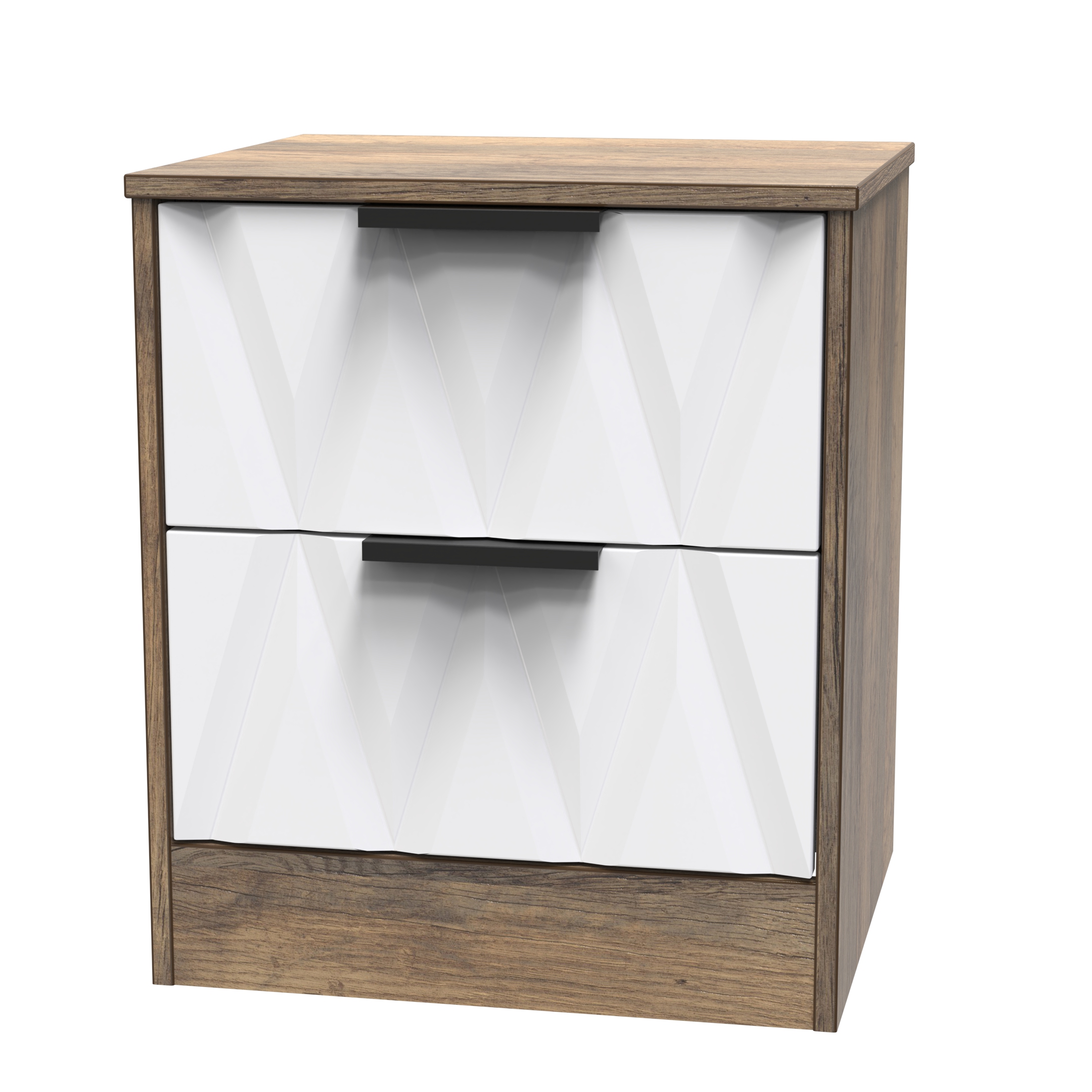 Las Vegas 2 Drawer Bedside Cabinet in White Matt & Vintage Oak