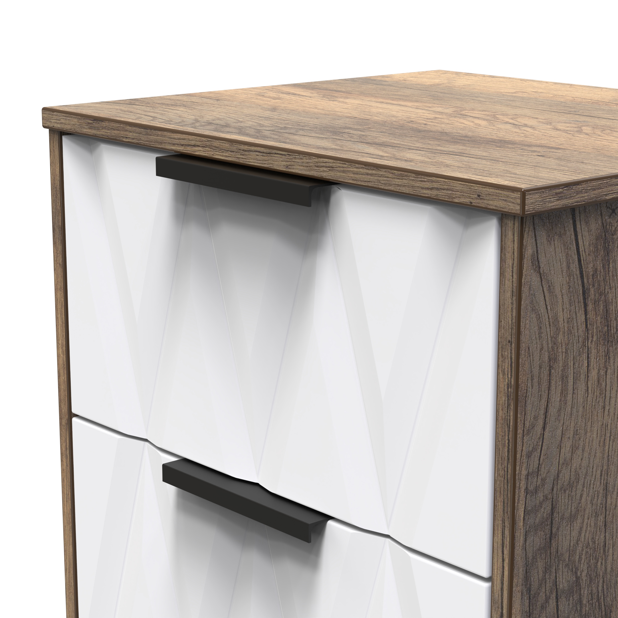 Las Vegas 2 Drawer Bedside Cabinet in White Matt & Vintage Oak