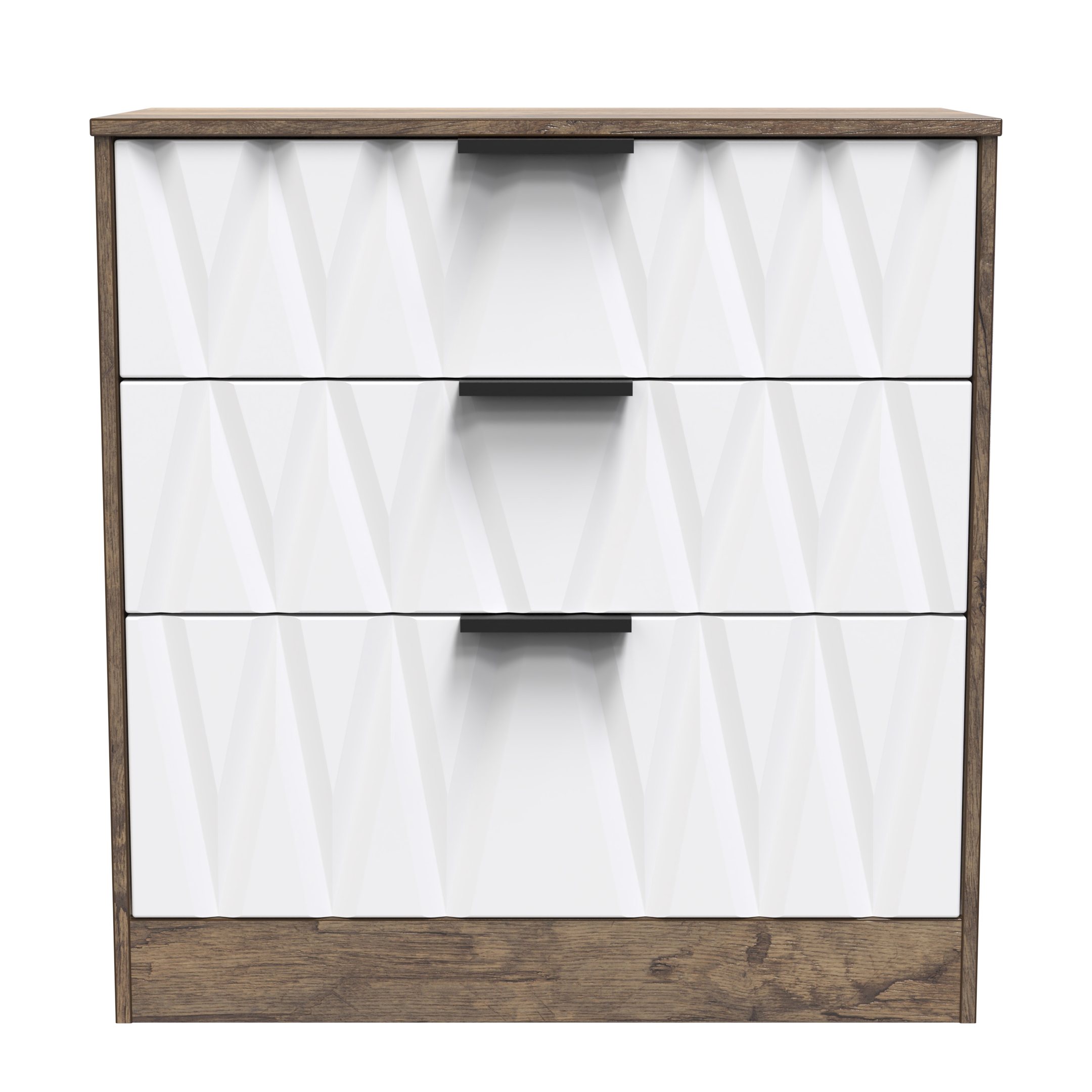 Las Vegas 3 Drawer Deep Chest in White Matt & Vintage Oak