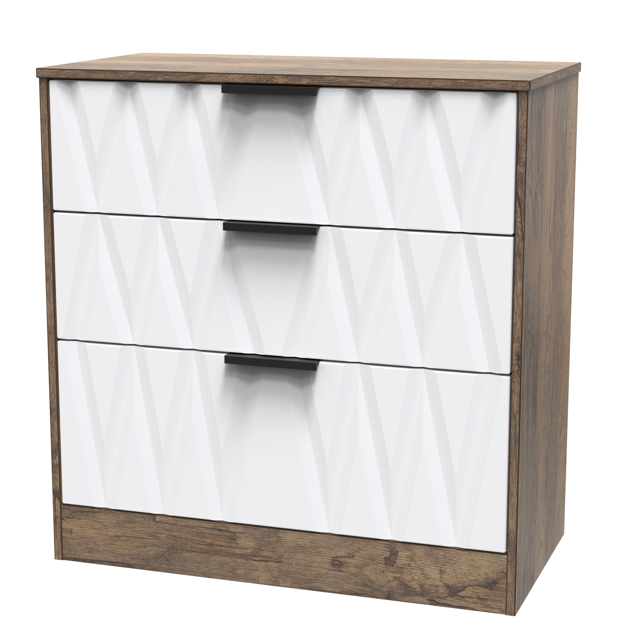 Las Vegas 3 Drawer Deep Chest in White Matt & Vintage Oak
