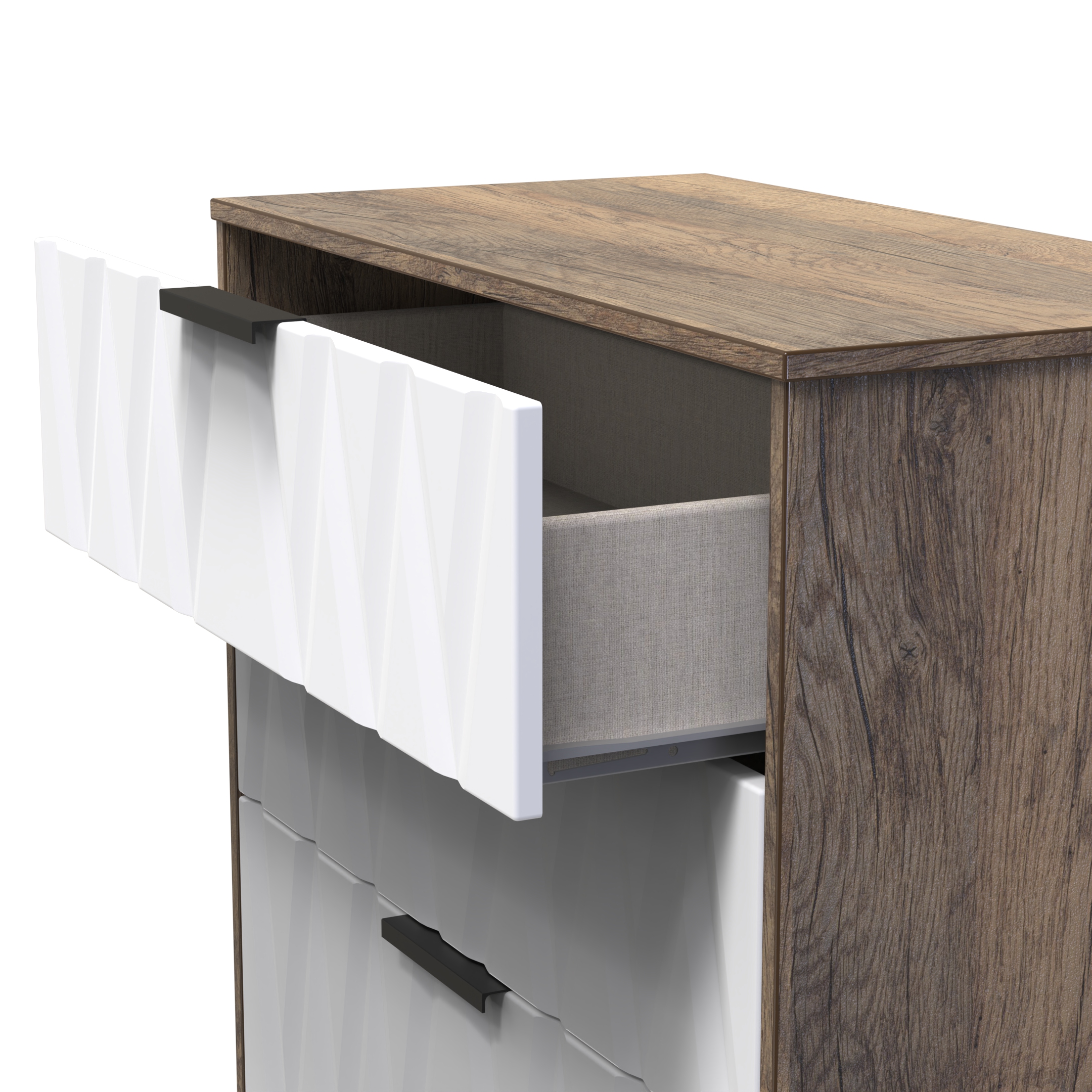 Las Vegas 3 Drawer Deep Chest in White Matt & Vintage Oak