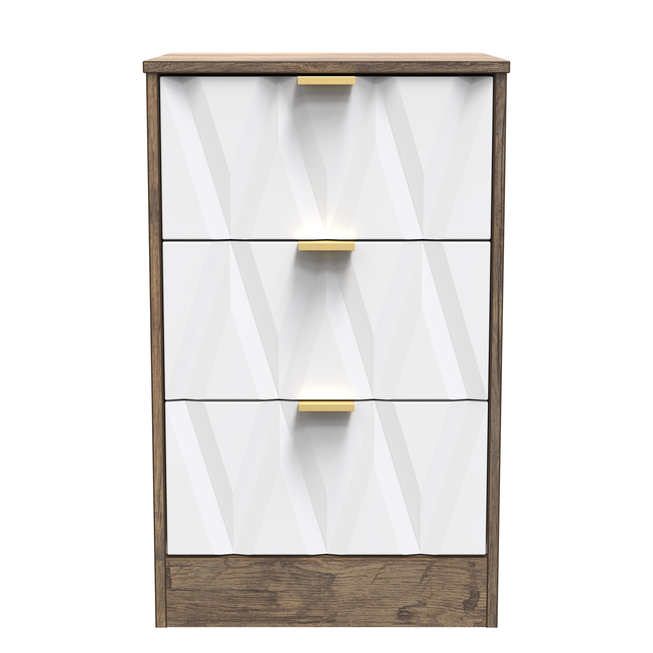 Las Vegas 3 Drawer Bedside Cabinet in White Matt & Vintage Oak by Welcome Furniture | Style Our Home