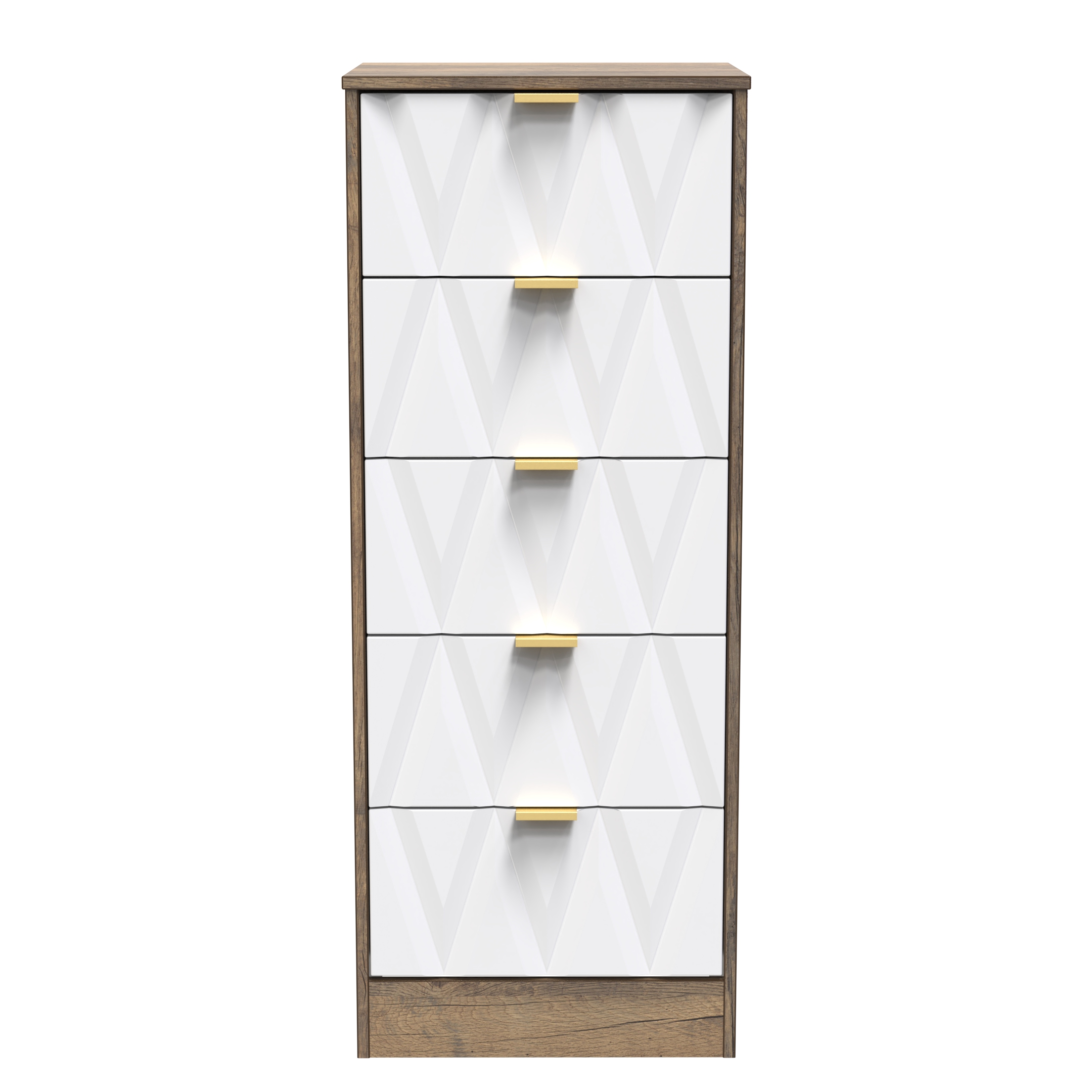 Las Vegas 5 Drawer Bedside Cabinet in White Matt & Vintage Oak by Welcome Furniture | Style Our Home