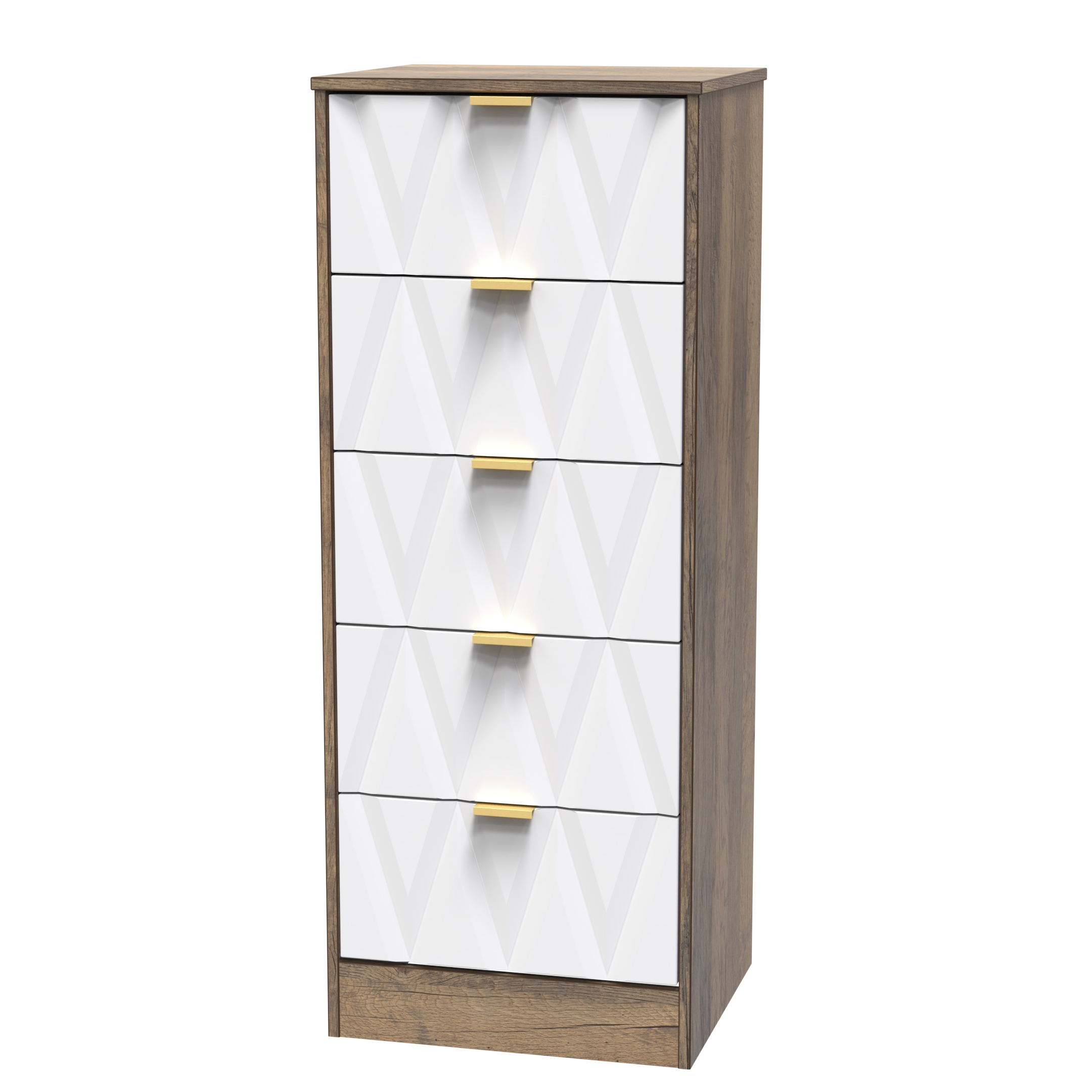 Las Vegas 5 Drawer Bedside Cabinet in White Matt & Vintage Oak by Welcome Furniture | Style Our Home