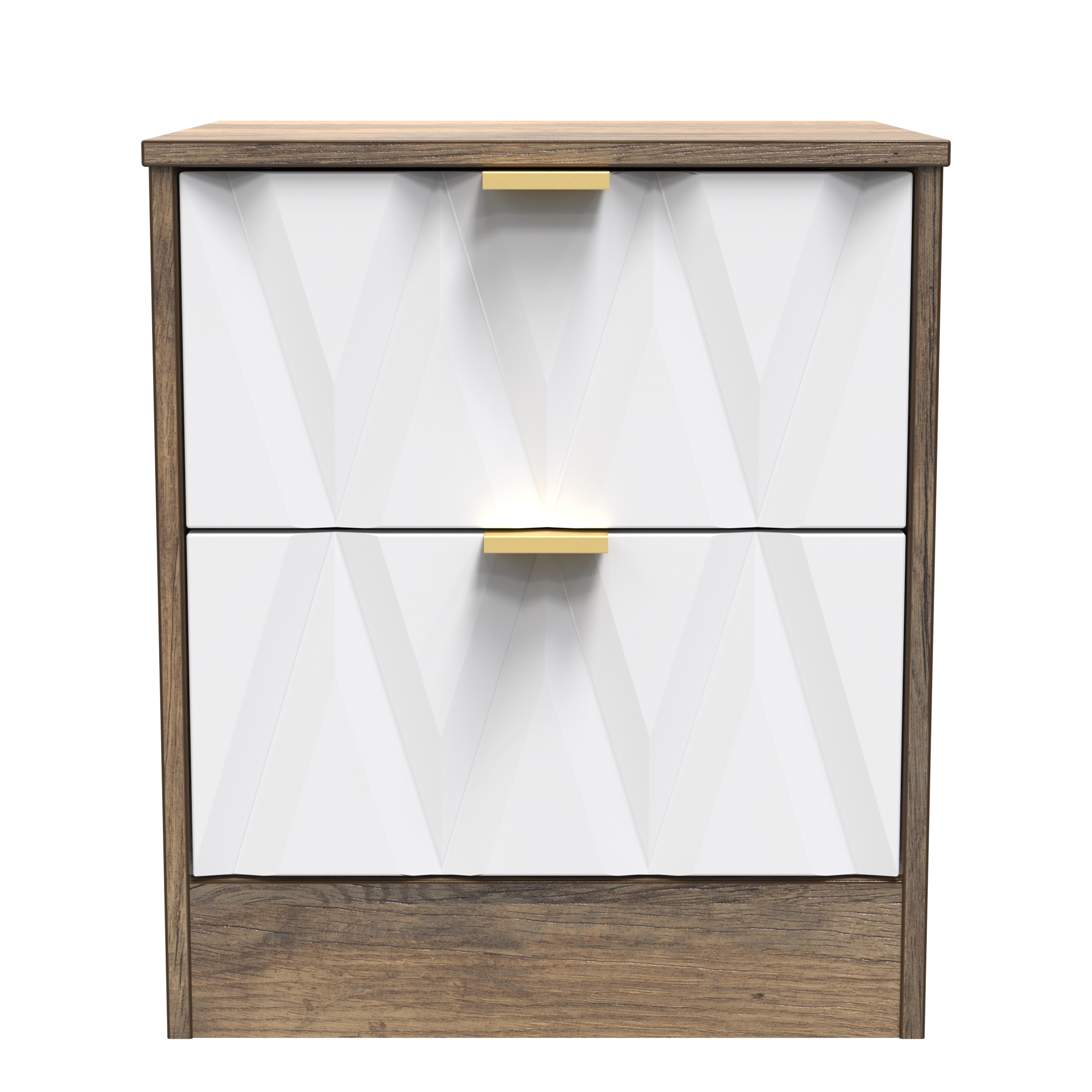 Las Vegas 2 Drawer Bedside Cabinet in White Matt & Vintage Oak