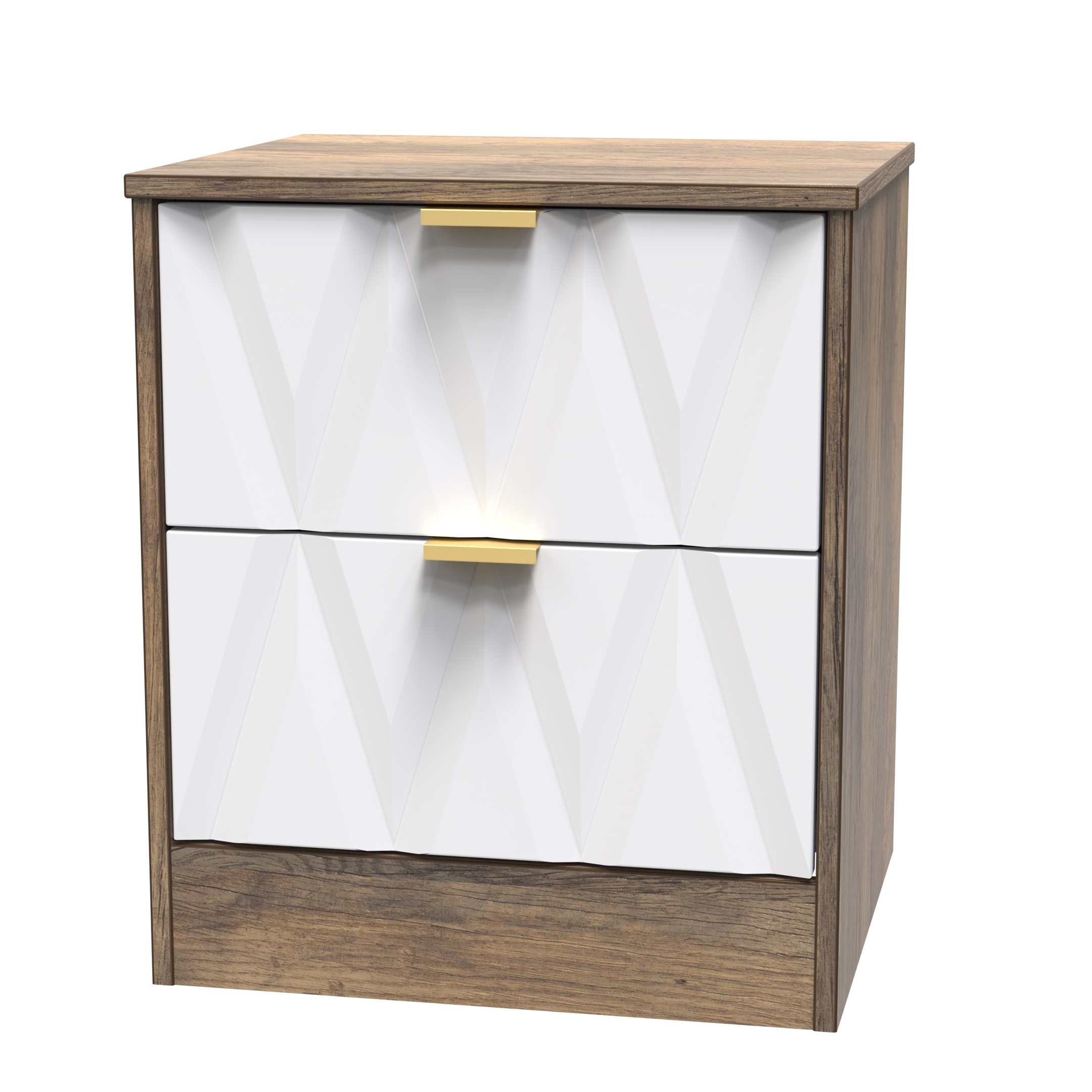 Las Vegas 2 Drawer Bedside Cabinet in White Matt & Vintage Oak