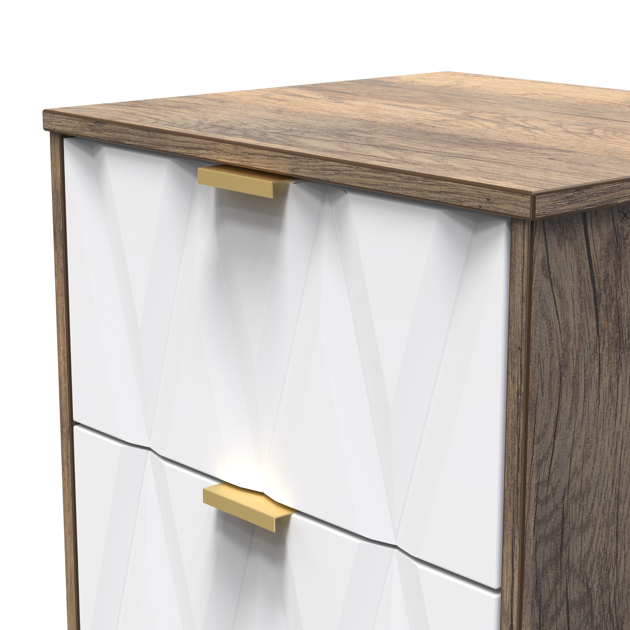 Las Vegas 5 Drawer Bedside Cabinet in White Matt & Vintage Oak by Welcome Furniture | Style Our Home