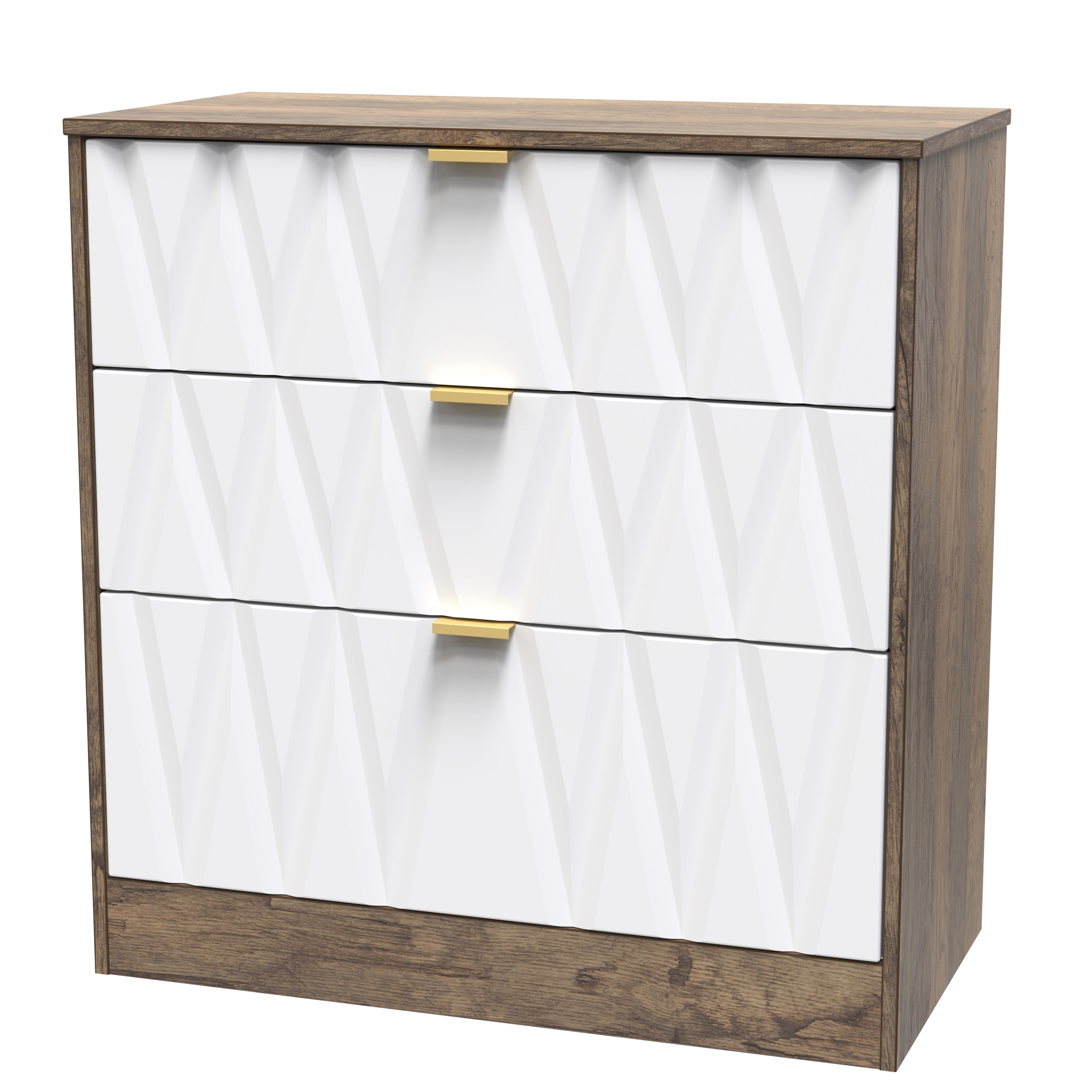Las Vegas 3 Drawer Deep Chest in White Matt & Vintage Oak