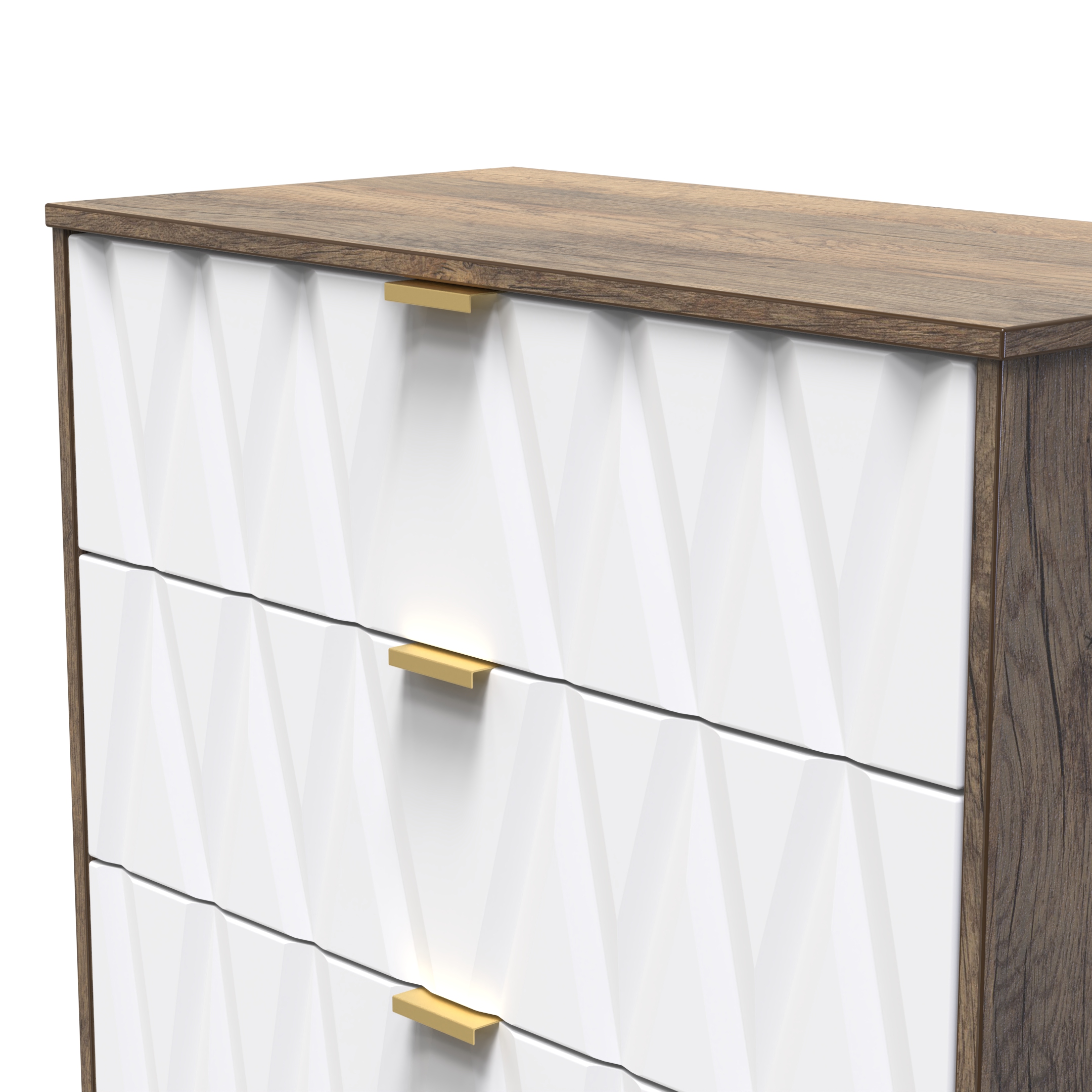 Las Vegas 3 Drawer Deep Chest in White Matt & Vintage Oak