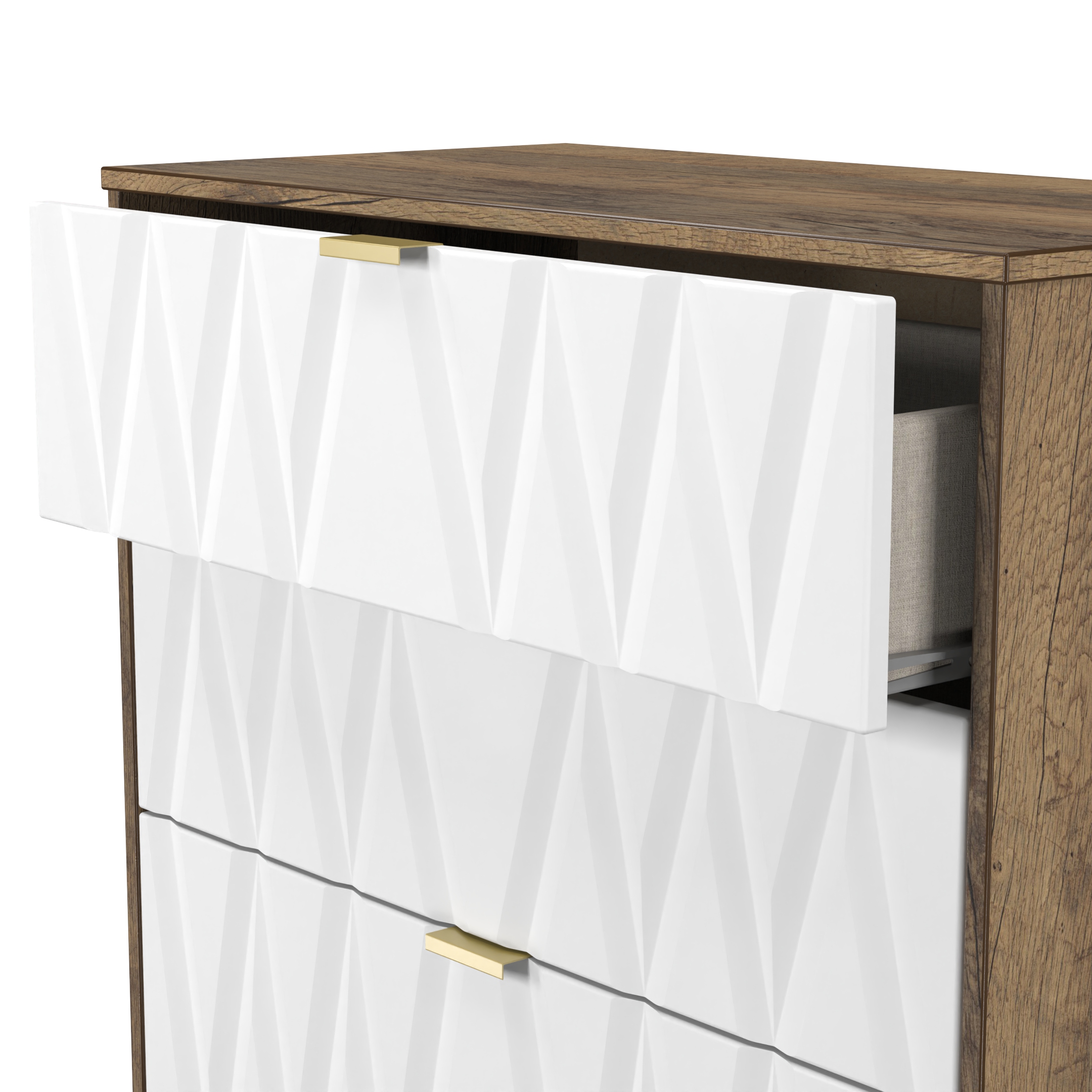 Las Vegas 4 Drawer Deep Chest in White Matt & Vintage Oak
