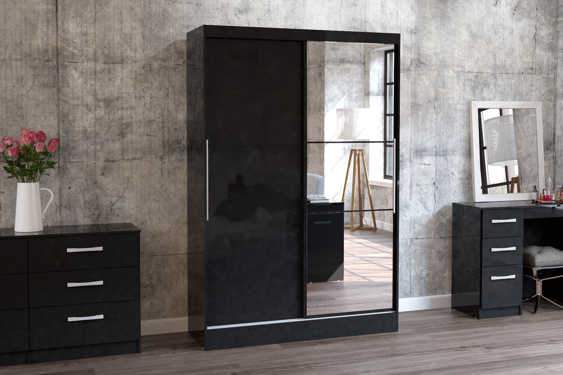 Lynx Black 2 Door Sliding Wardrobe