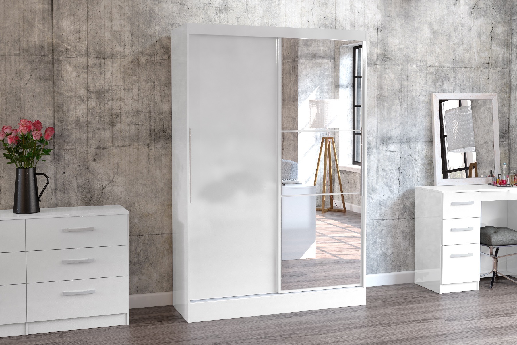 Lynx White 2 Door Sliding Wardrobe With Mirror