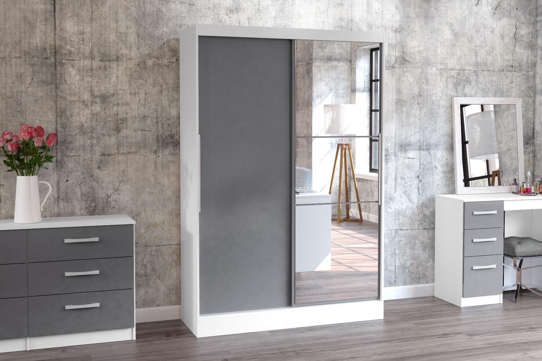 Lynx White Grey 2 Door Sliding Wardrobe With Mirror