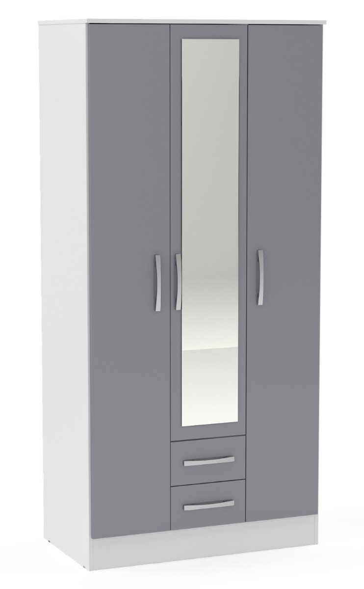 Lynx White Grey 3 Door 2 Drawer Wardrobe With Mirror