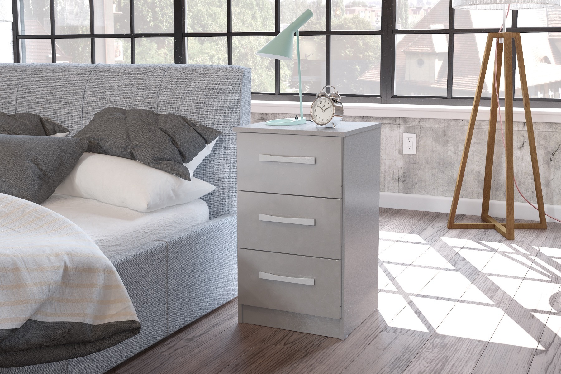 Lynx Grey 3 Drawer Bedside
