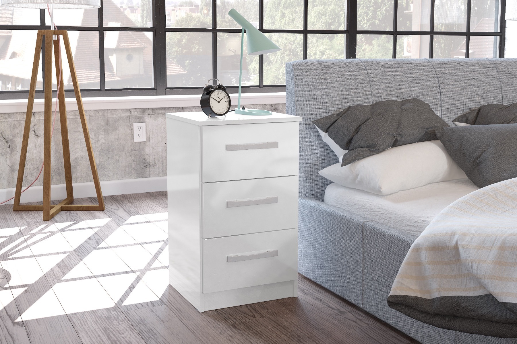 Lynx White 3 Drawer Bedside