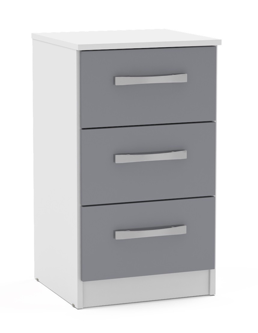 Lynx White Grey 3 Drawer Bedside