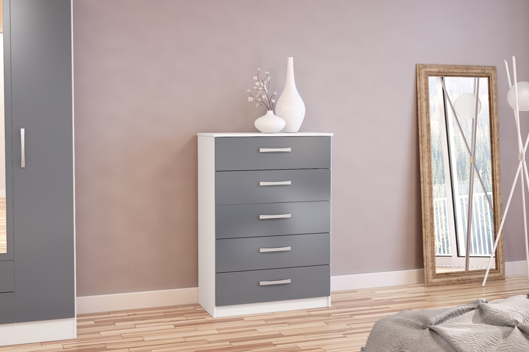 Lynx White Grey 5 Drawer Chest