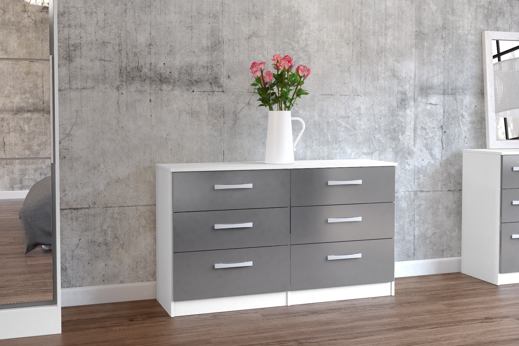 Lynx White Grey 6 Drawer Chest