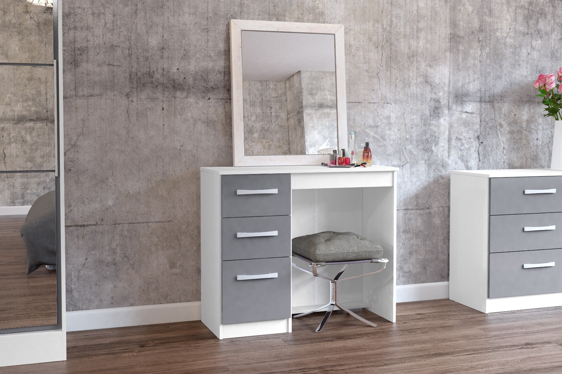 Lynx White Grey 3 Drawer Dressing Table