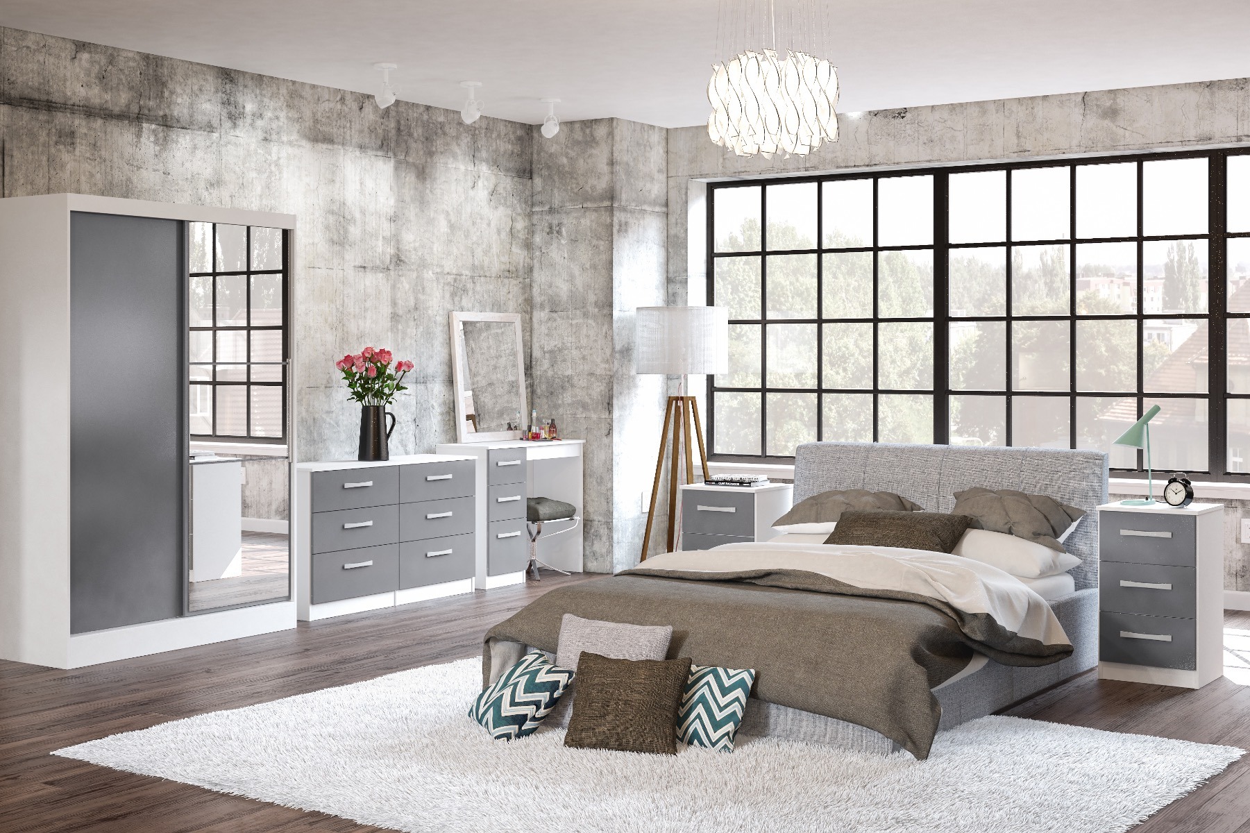 Lynx White Grey 3 Drawer Dressing Table