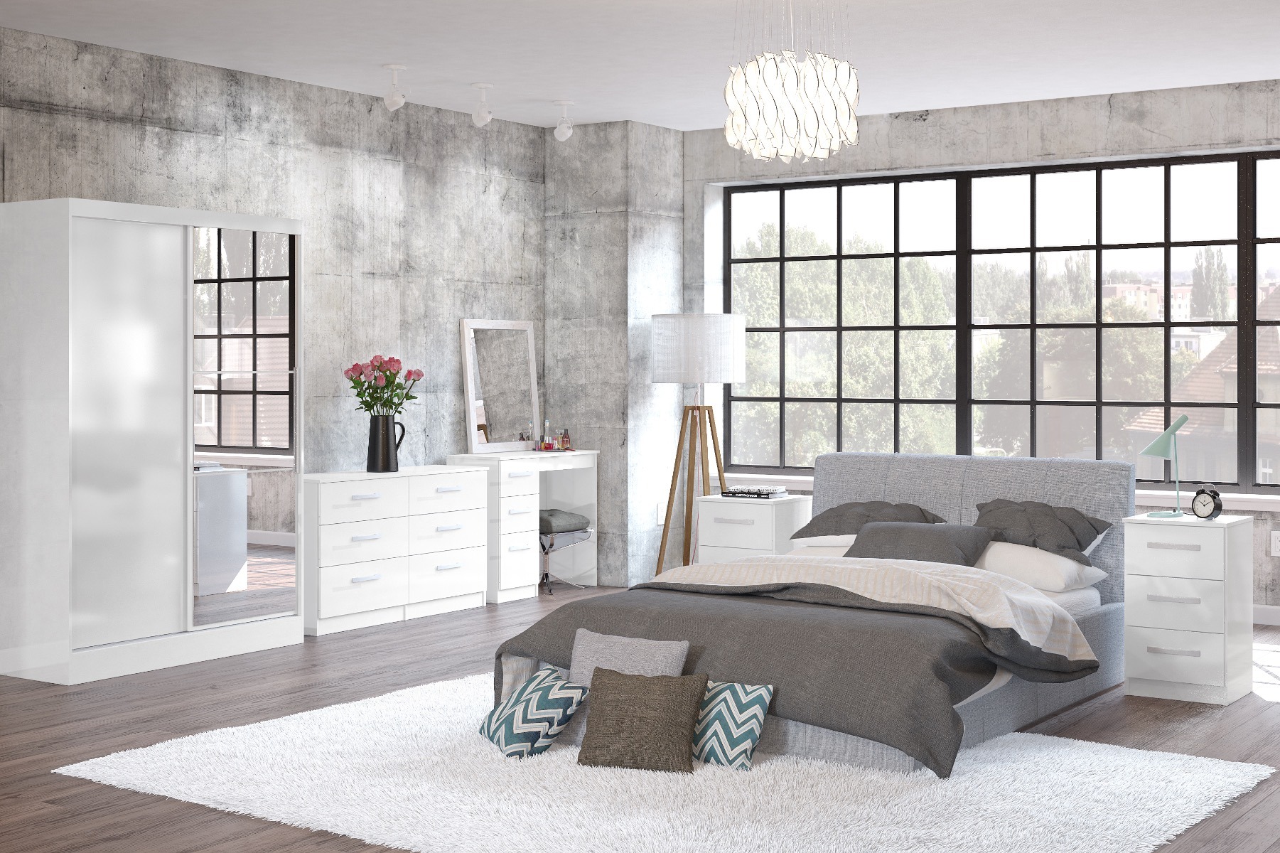 Lynx White 3 Drawer Bedside