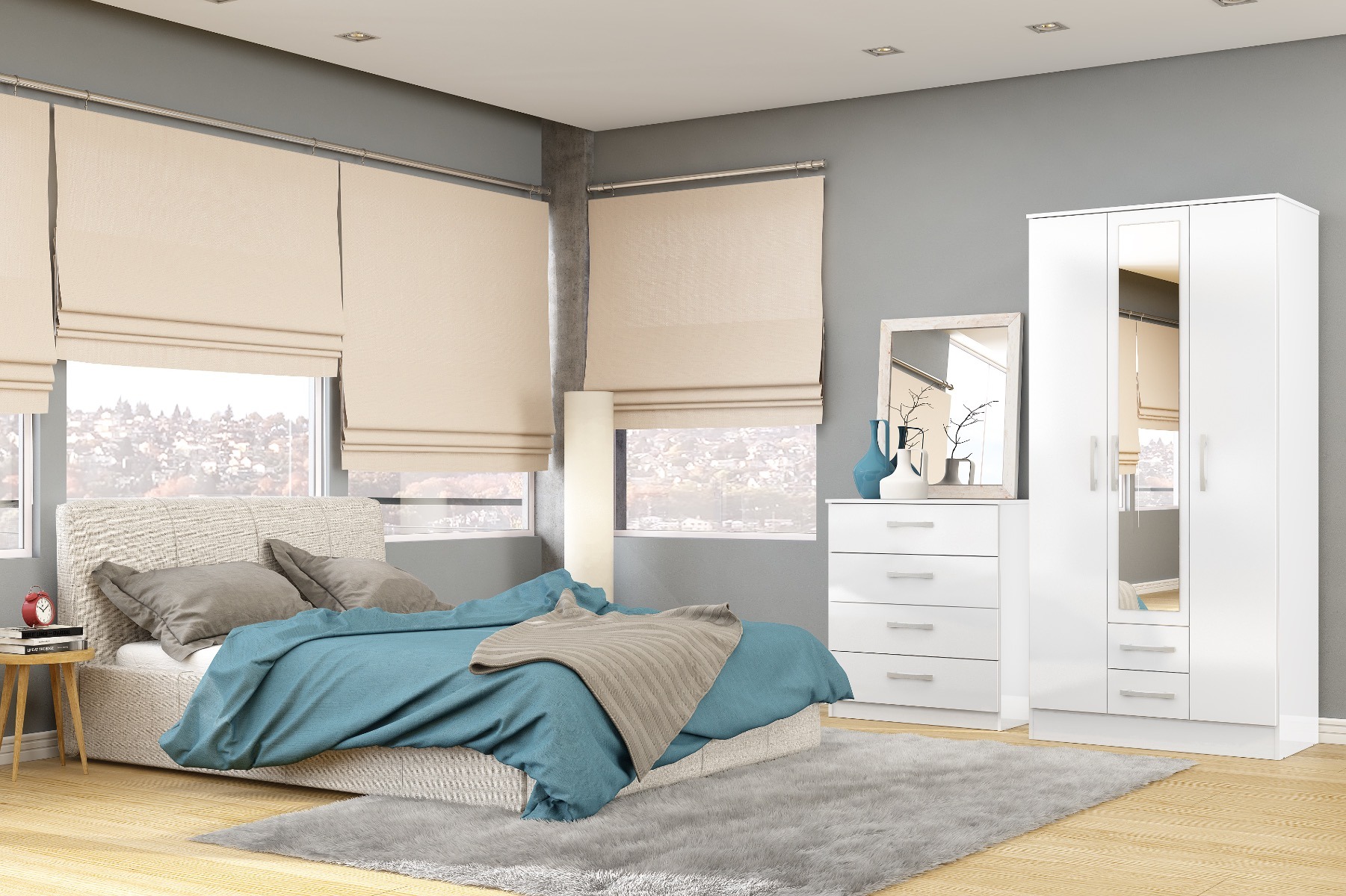 Lynx White 3 Drawer Bedside