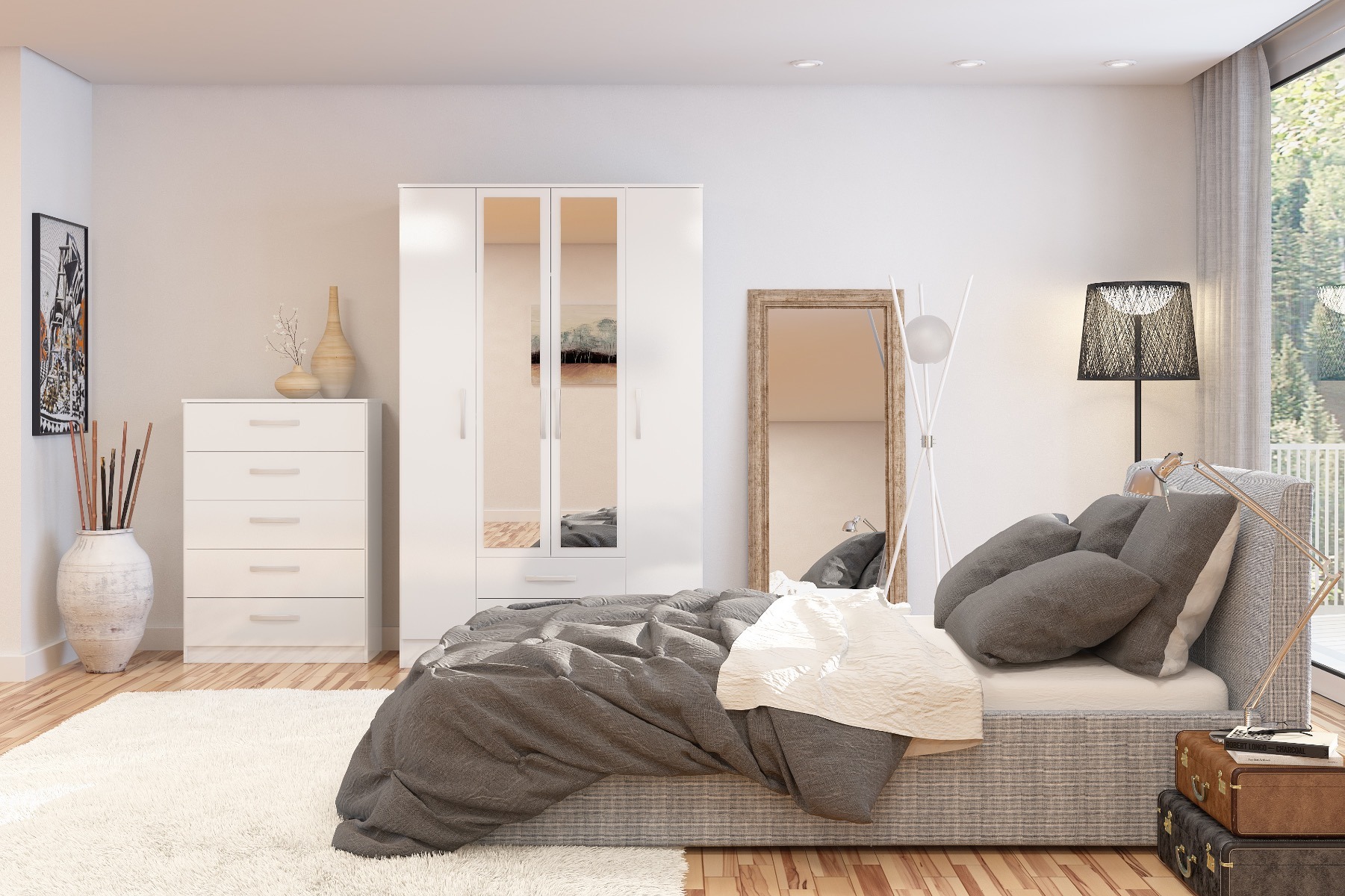 Lynx White 3 Drawer Bedside