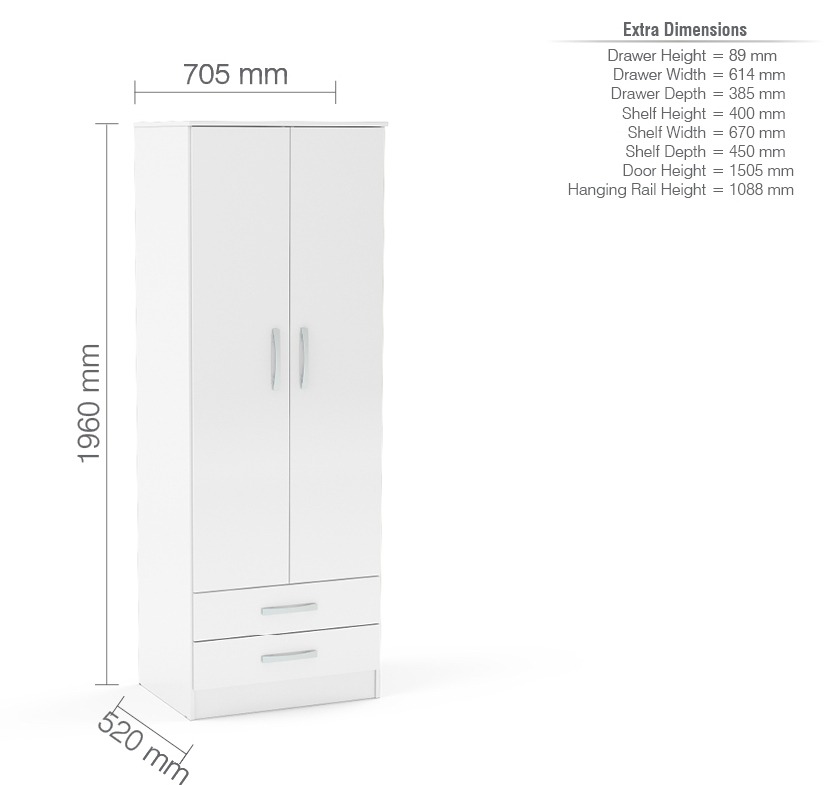 Lynx White 2 Door Combi Wardrobe