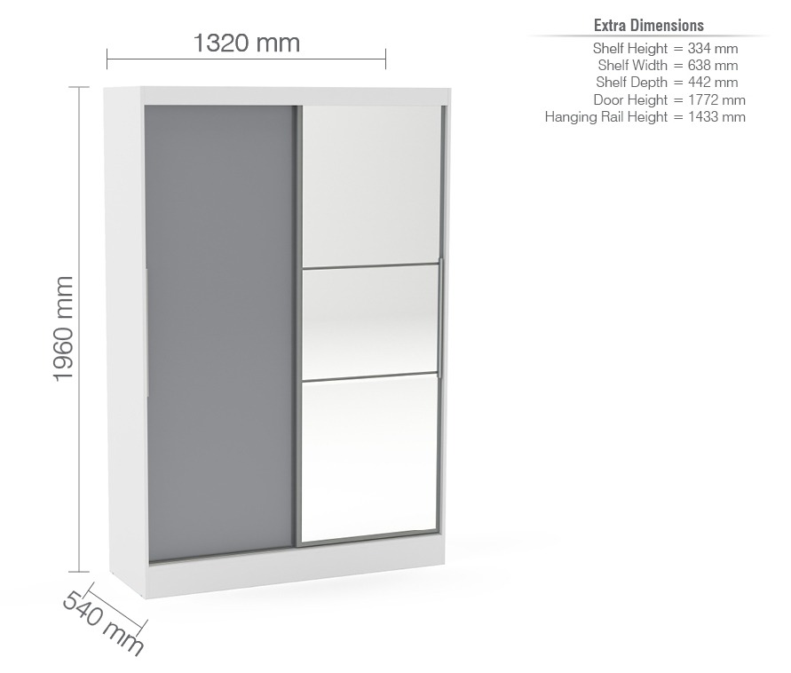 Lynx White Grey 2 Door Sliding Wardrobe With Mirror