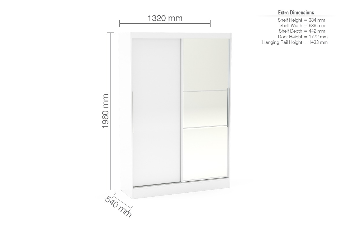 Lynx White 2 Door Sliding Wardrobe With Mirror