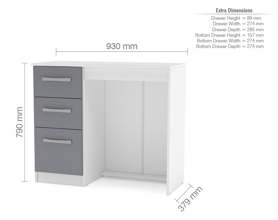 Lynx White Grey 3 Drawer Dressing Table
