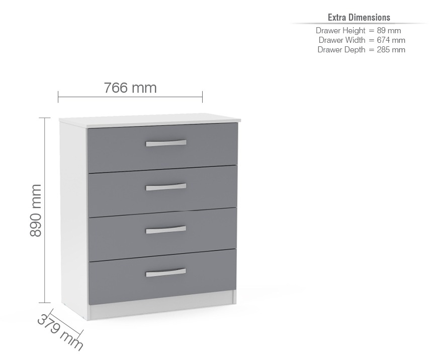 Lynx White Grey 4 Drawer Chest