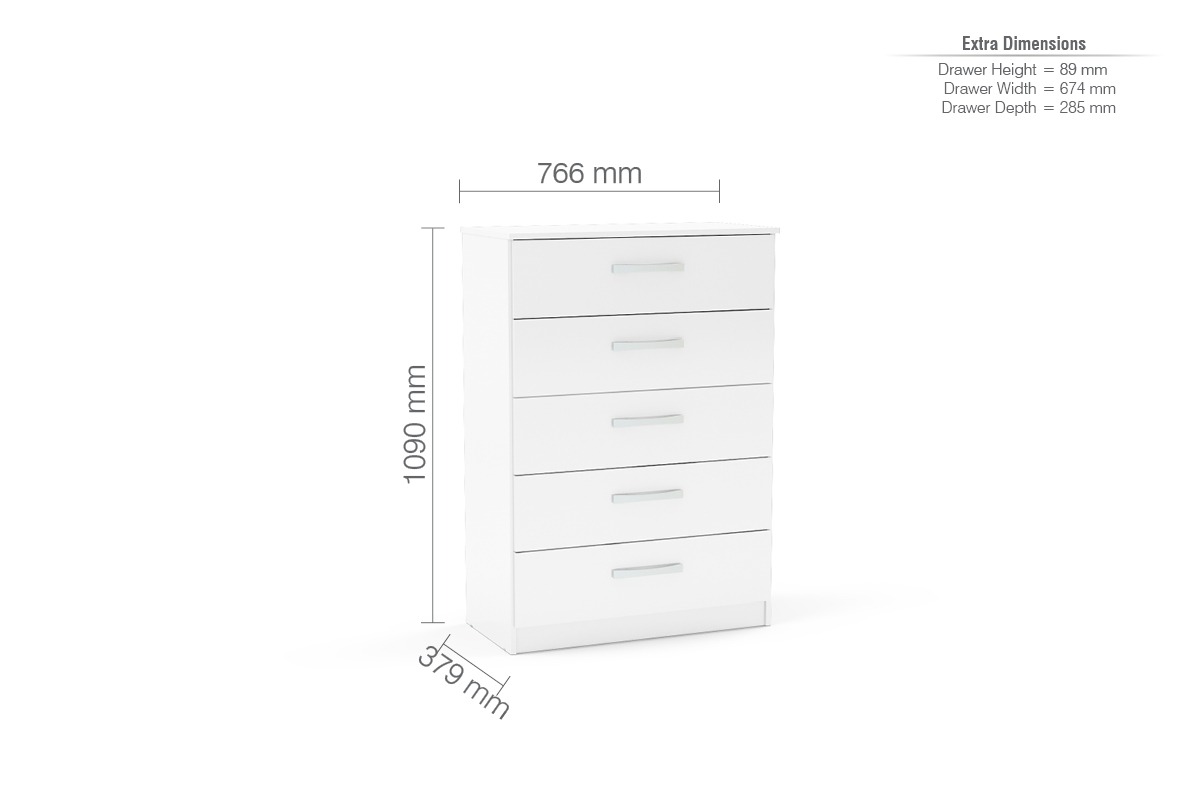 Lynx White 5 Drawer Chest