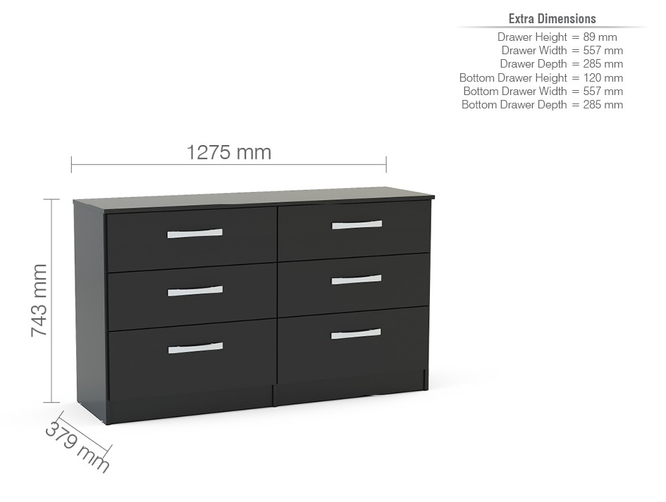 Lynx Black 6 Drawer Chest