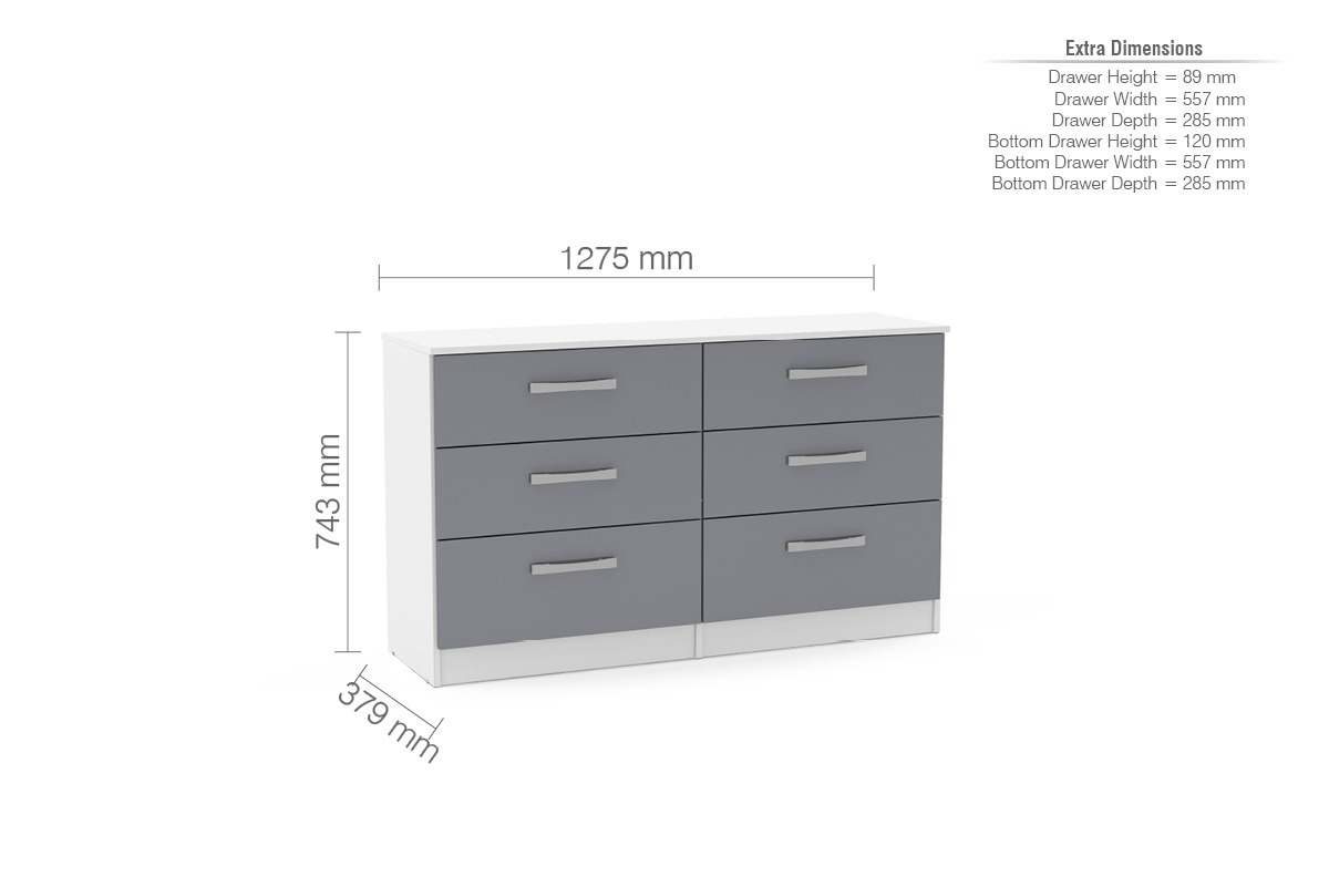 Lynx White Grey 6 Drawer Chest