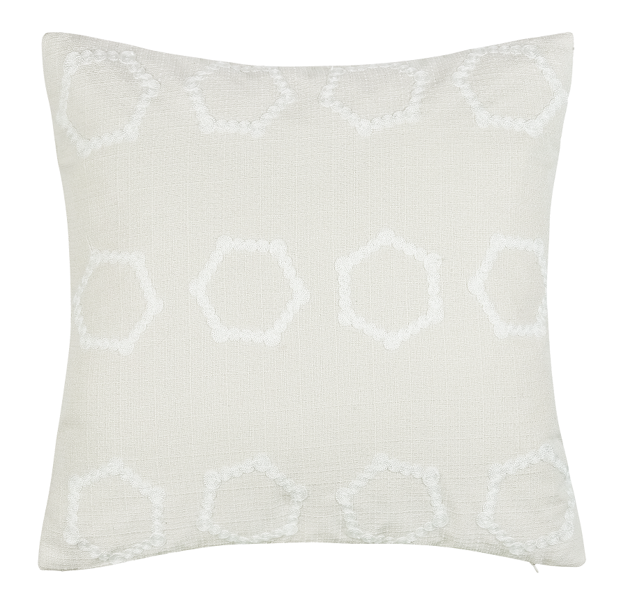 Embroidered Hexagons On Faux Linen Natural by Malini | Style Our Home