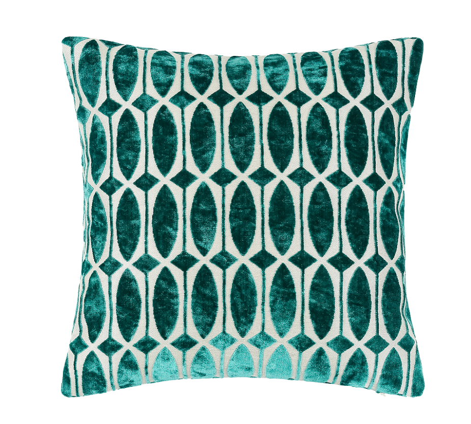 Pm Abstarct Geo Cut Velvet Cushion Teal In by Malini | Style Our Home